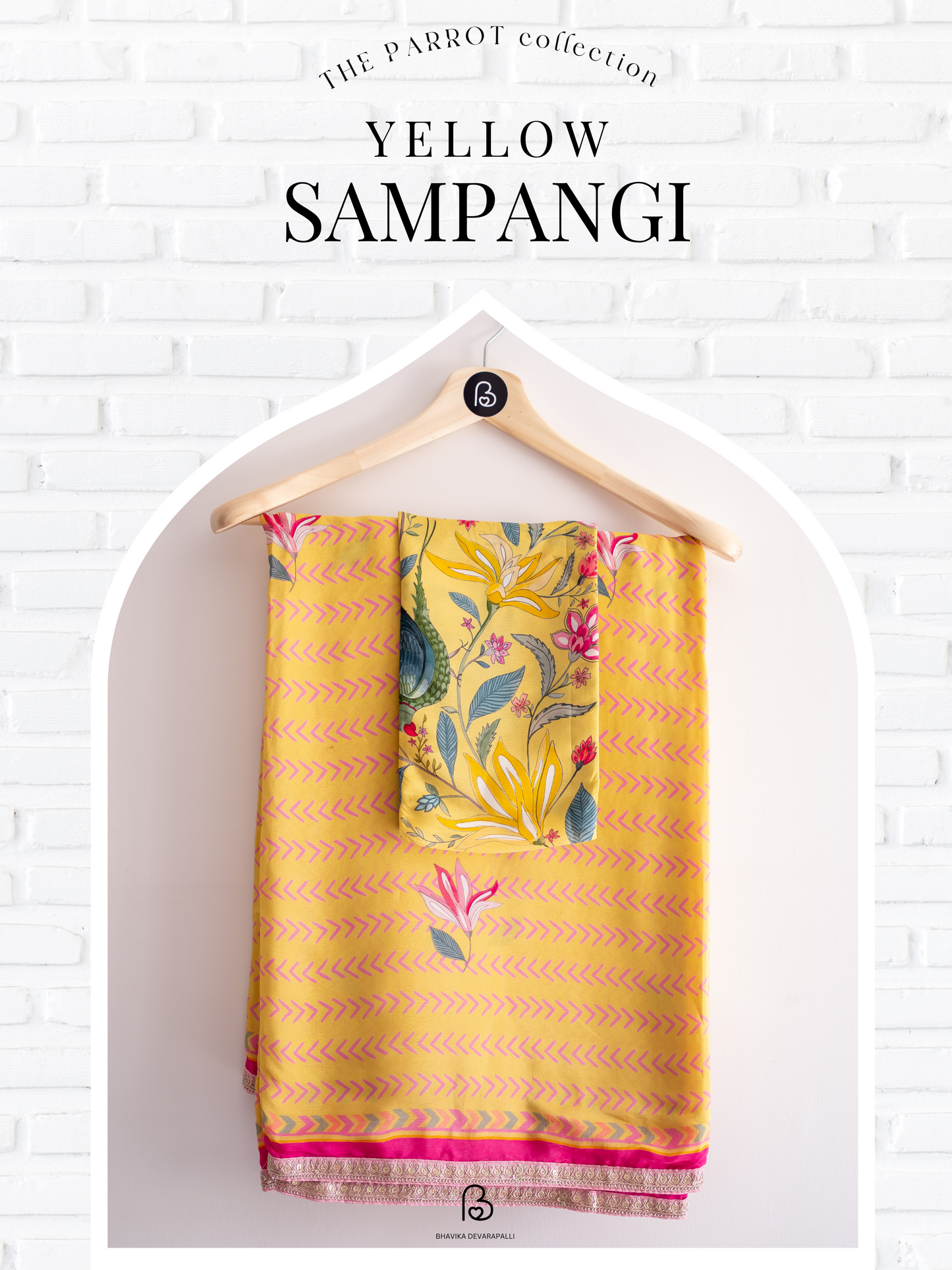 Bhavika Devarapalli Sarees, Floral print, Best Designer Saree, Designer Saree, top Indian Designer Saree, Indian Occasional & Festival wear saree, Best Designer Saree Collection, yellow Saree, Printed Saree.