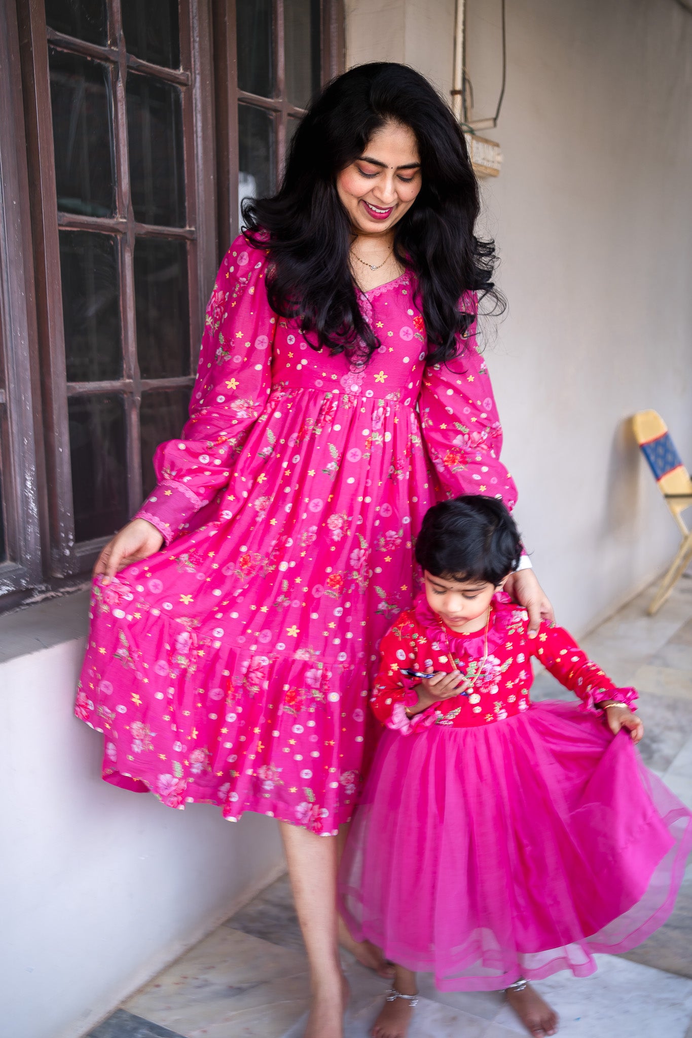 Tiny Floral theme pink WOMEN frock