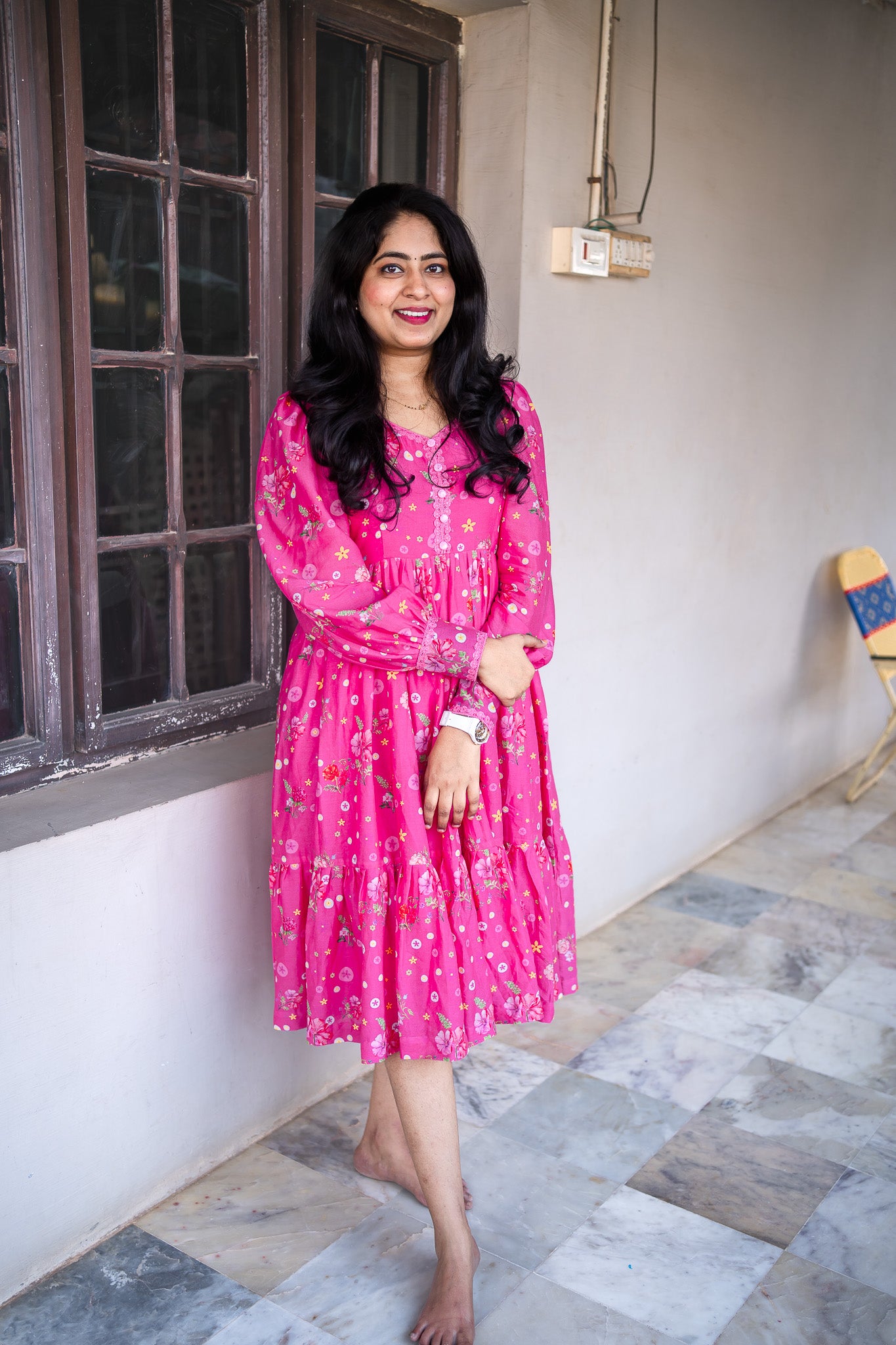 Tiny Floral theme pink WOMEN frock