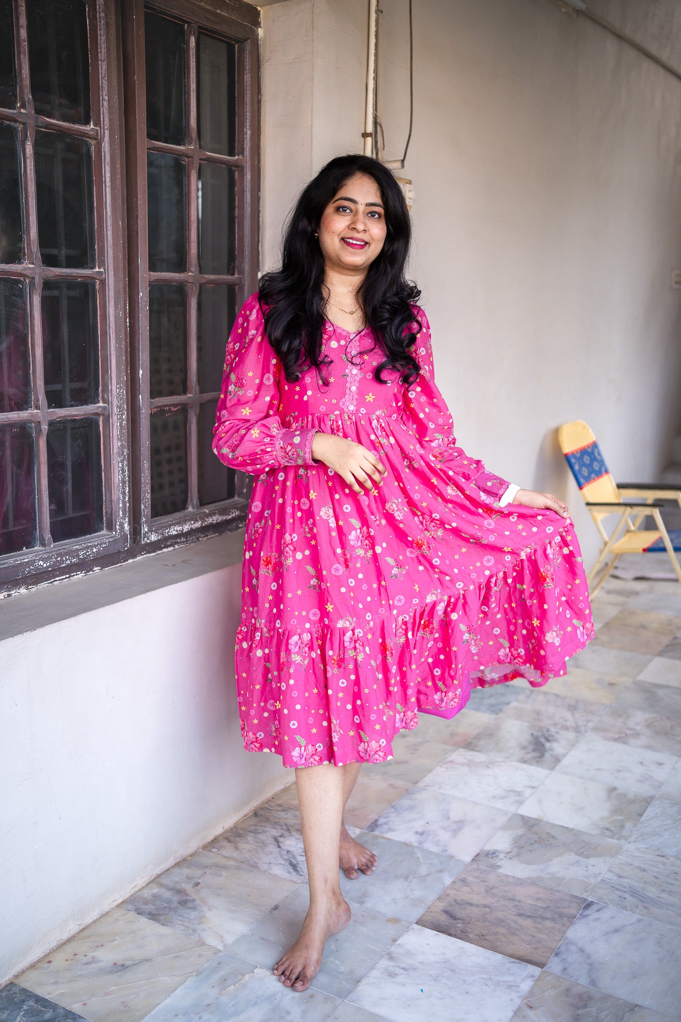 Tiny Floral theme pink WOMEN frock