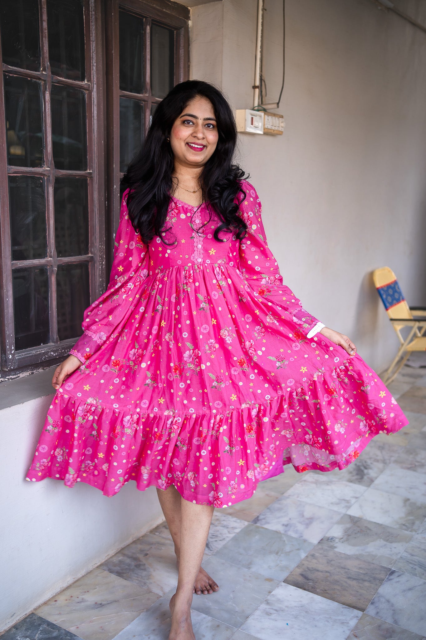 Tiny Floral theme pink WOMEN frock