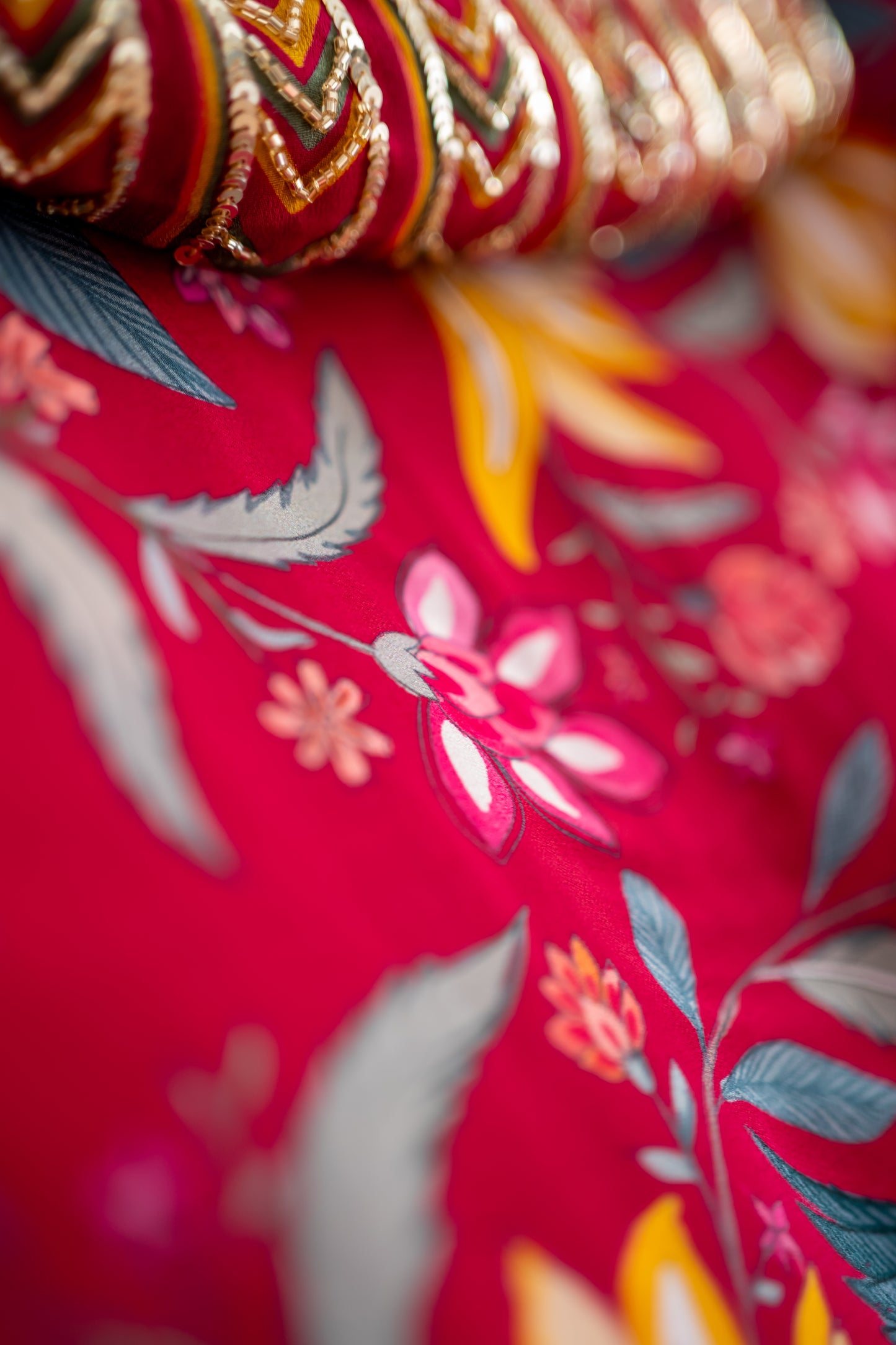 Bhavika Devarapalli Sarees, Floral print, Best Designer Saree, Designer Saree, top Indian Designer Saree, Indian Occasional & Festival wear saree, Best Designer Saree Collection, Red Saree, Printed Saree.
