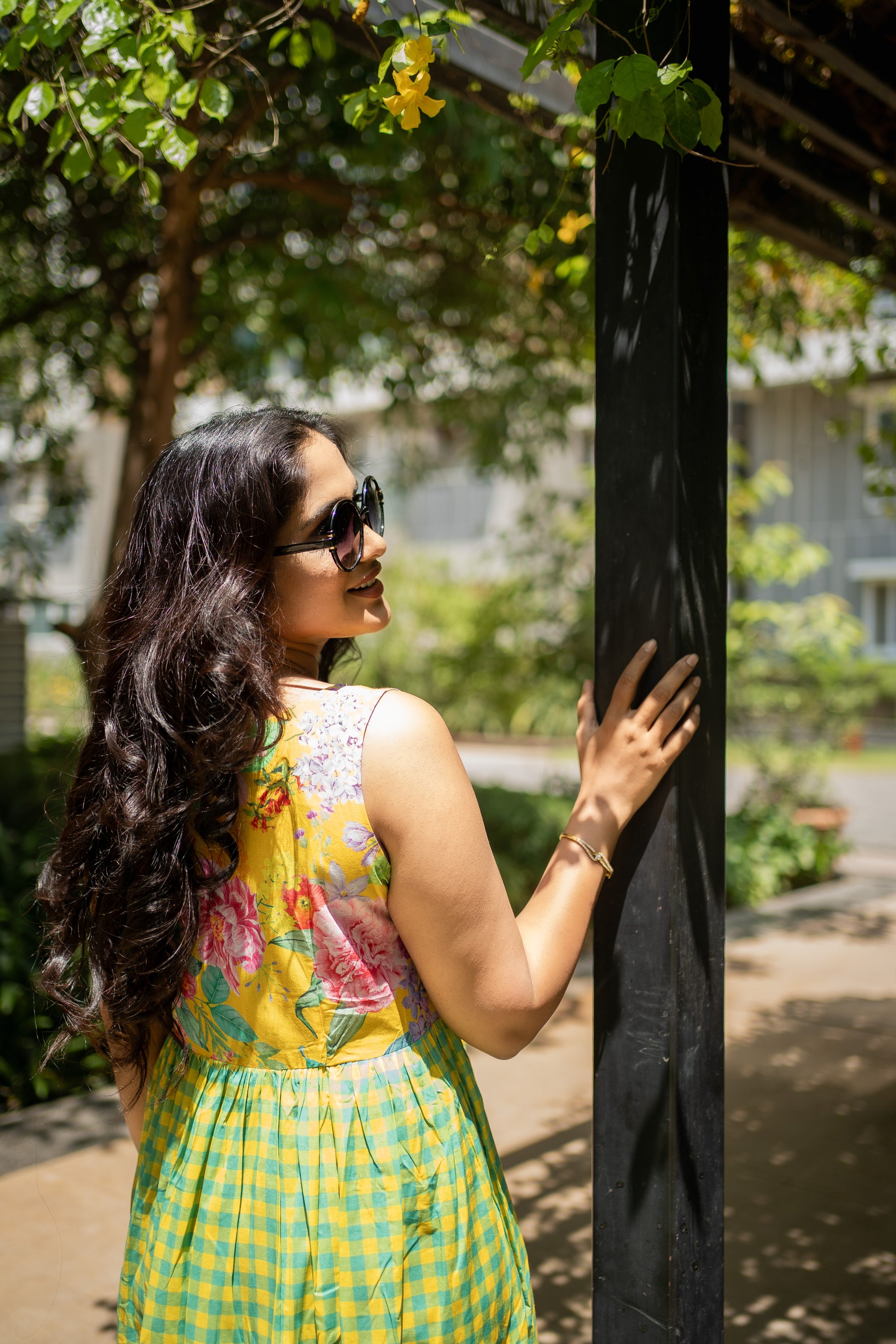 Bhavika Devarapalli, yellow cotton long dress , Floral print, Designer frocks, Best designer dress, top Indian Designer dresses, frocks, Best Designer collection, yellow cotton checks frock, yellow floral dress, black cotton printed Dress, checks dress, floral prints, cotton floral dress