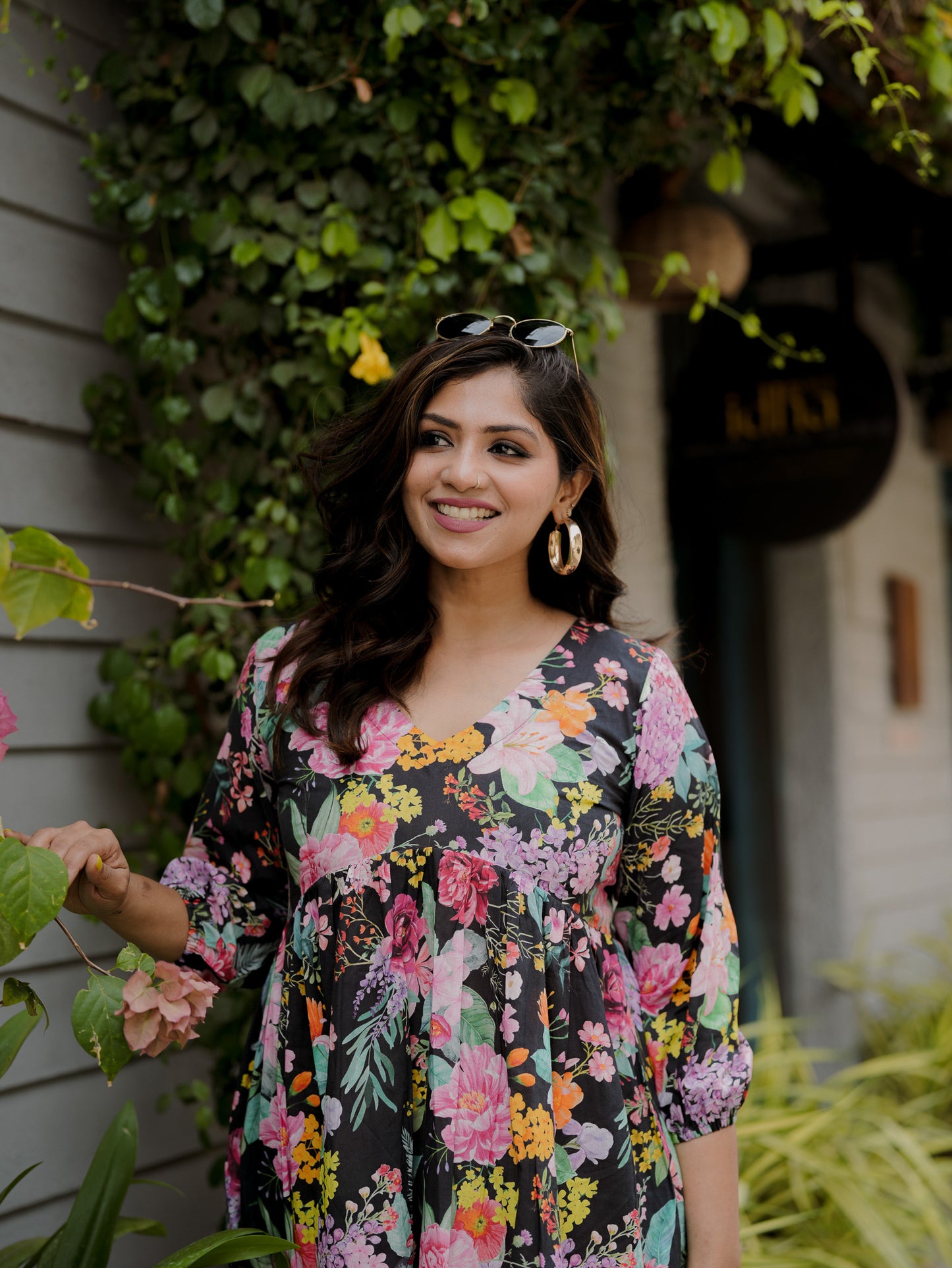 Bhavika Devarapalli mid length dress , Floral print, Designer frocks, Best designer dress, black mid length dress, top Indian Designer dresses, frocks, Indian casual wea, Best Designer collection, black cotton frock, black floral dress, black cotton printed Dress, black dress, floral prints,cotton floral dress