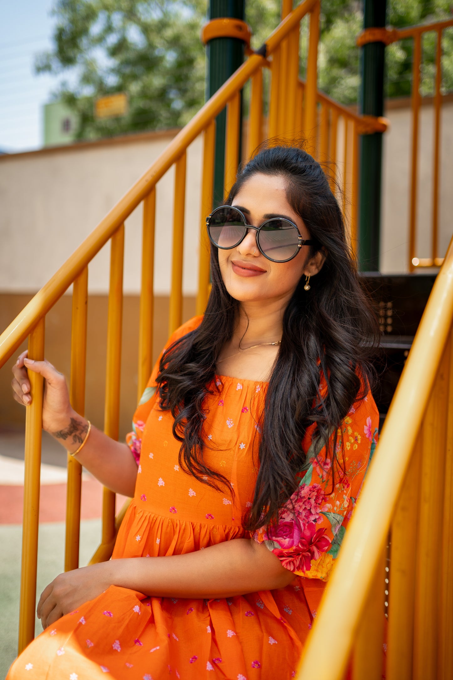 Bhavika Devarapalli, orange cotton dress , Floral print, Designer frocks, Best designer dress, top Indian Designer dresses, frocks, Best Designer collection, Orange floral dress, black cotton printed Dress, cotton dress, floral prints, cotton floral dress