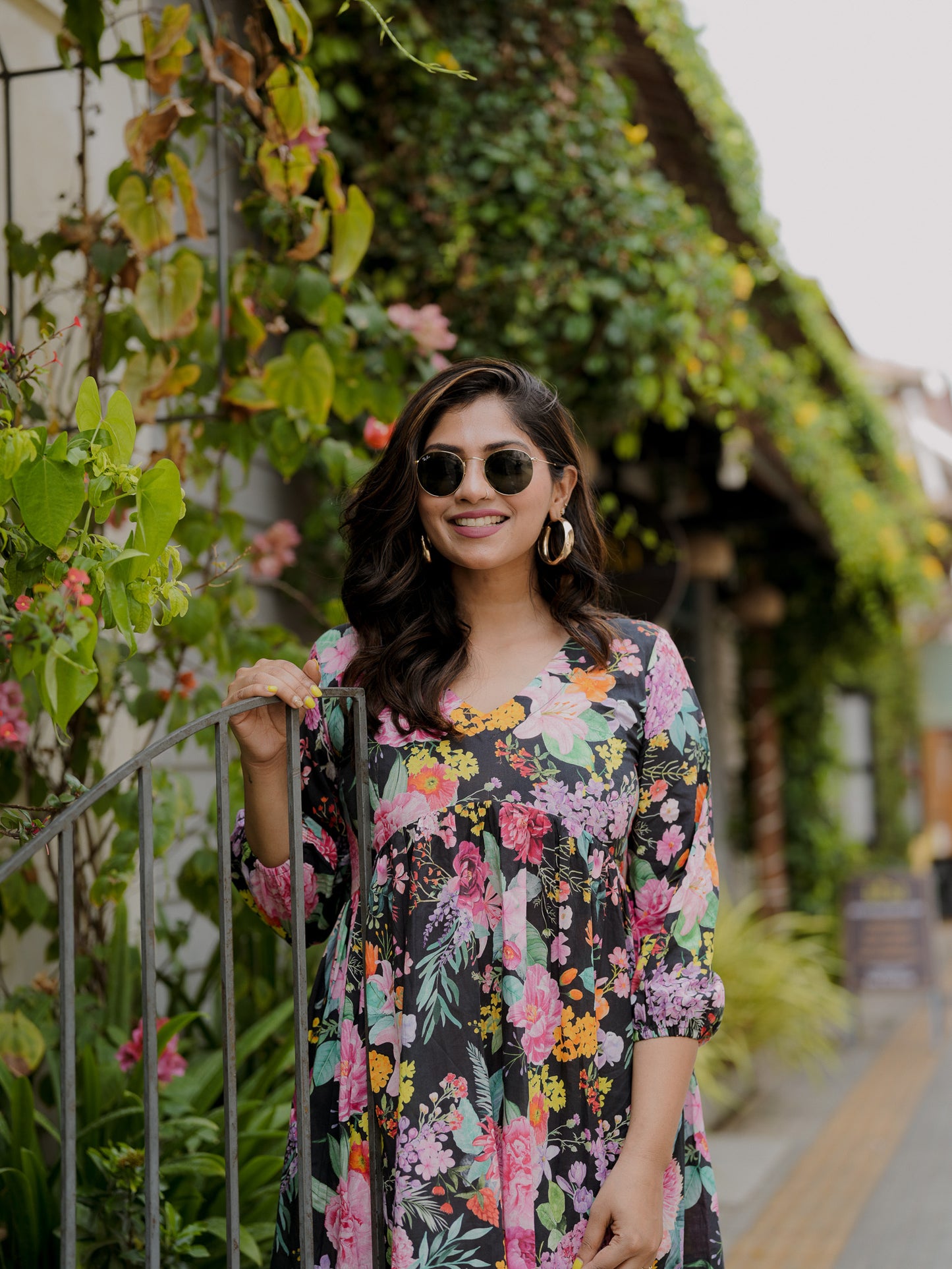 Bhavika Devarapalli mid length dress , Floral print, Designer frocks, Best designer dress, black mid length dress, top Indian Designer dresses, frocks, Indian casual wea, Best Designer collection, black cotton frock, black floral dress, black cotton printed Dress, black dress, floral prints,cotton floral dress