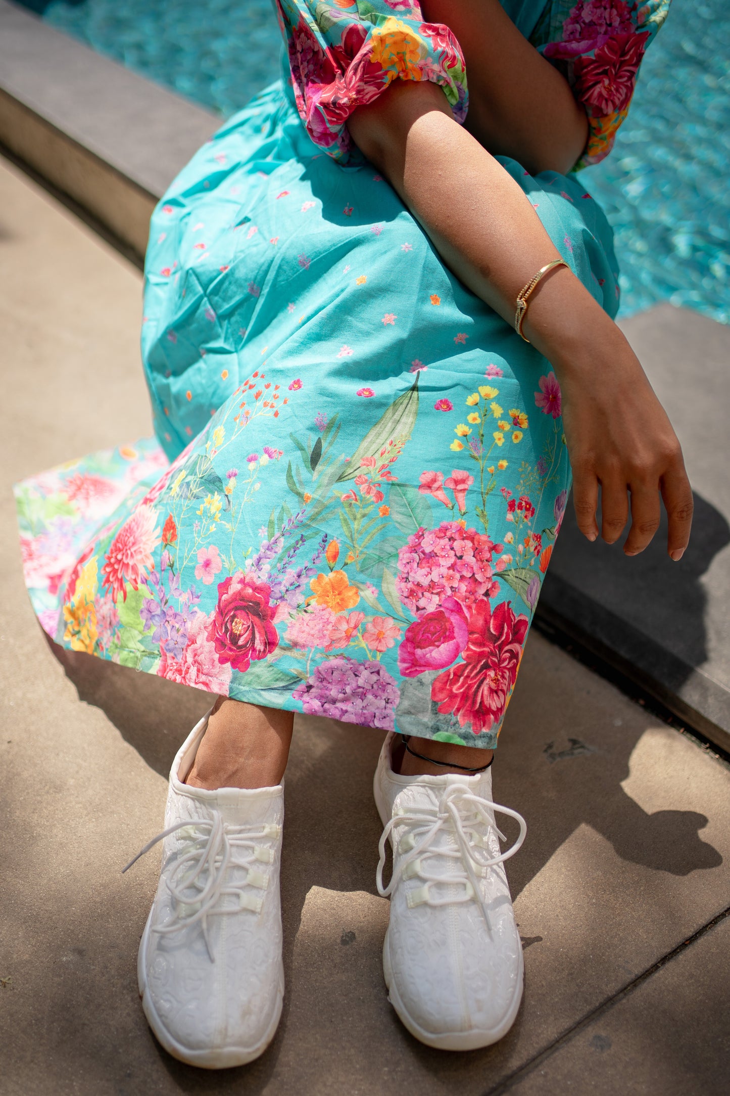 Bhavika Devarapalli, light blue cotton dress , Floral print, Designer frocks, Best designer dress, top Indian Designer dresses, frocks, Best Designer collection, sky blue floral dress, black cotton printed Dress, cotton dress, floral prints, cotton floral dress