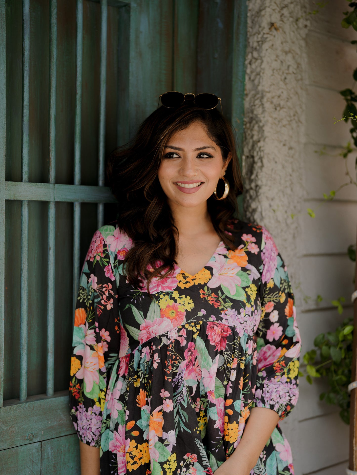 Bhavika Devarapalli mid length dress , Floral print, Designer frocks, Best designer dress, black mid length dress, top Indian Designer dresses, frocks, Indian casual wea, Best Designer collection, black cotton frock, black floral dress, black cotton printed Dress, black dress, floral prints,cotton floral dress