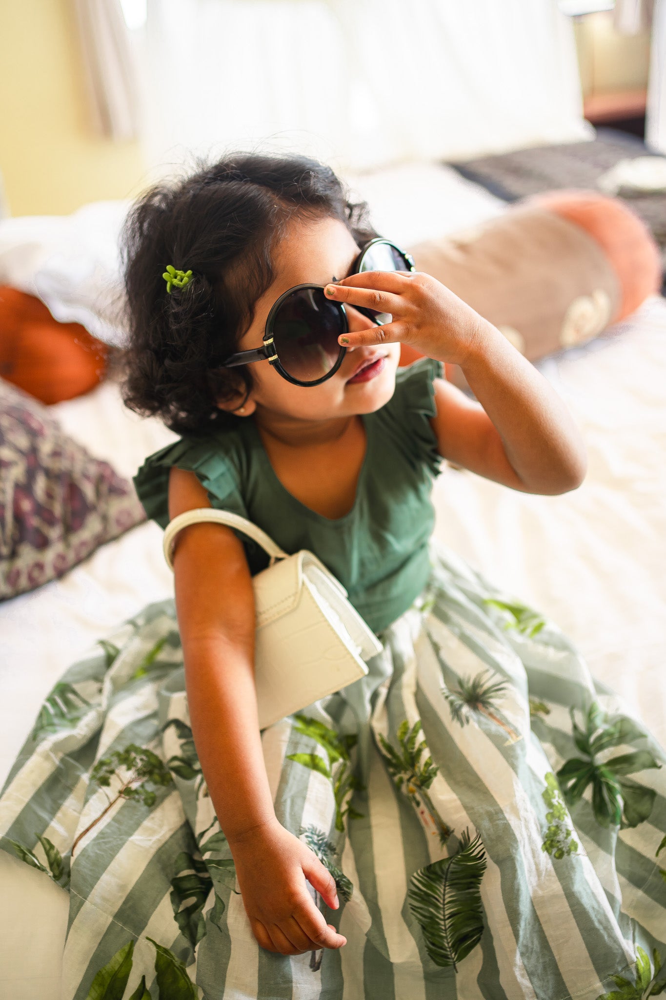 BALI Forest theme White kids stripes frock