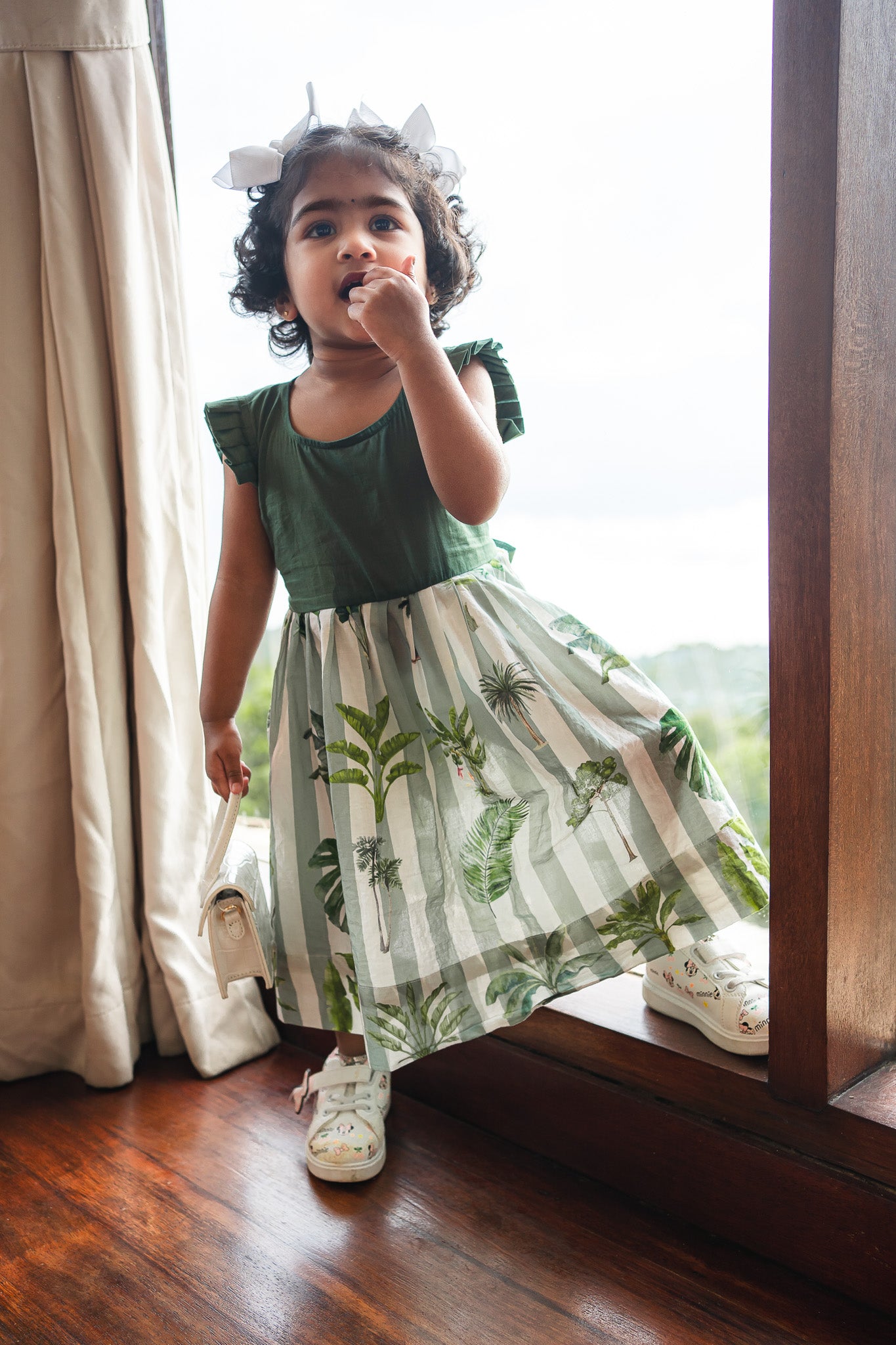 BALI Forest theme White kids stripes frock