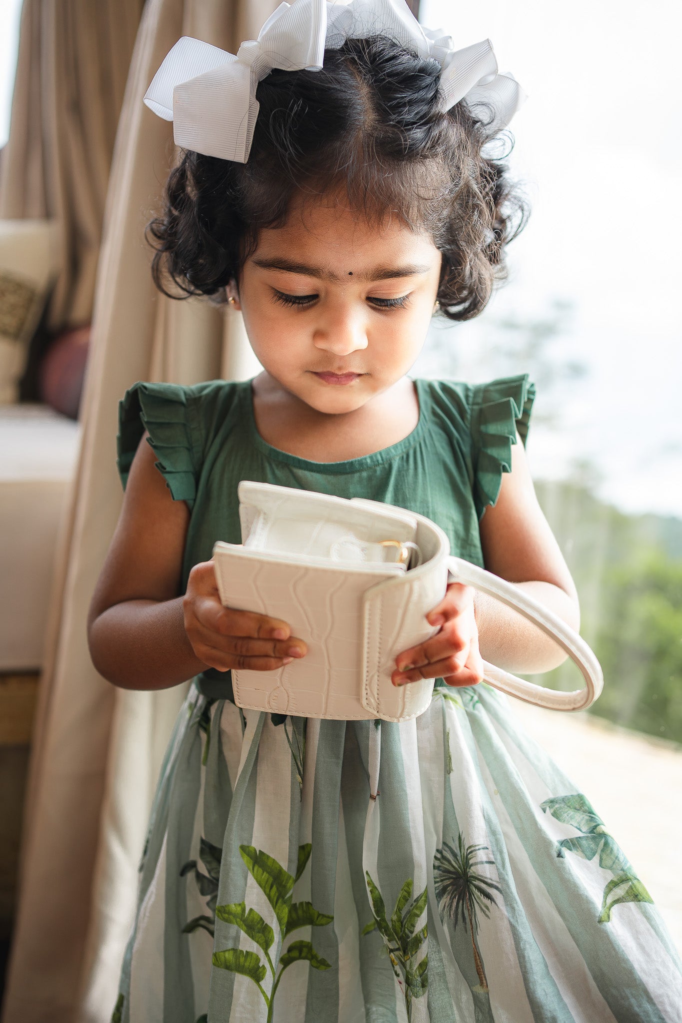 BALI Forest theme White kids stripes frock