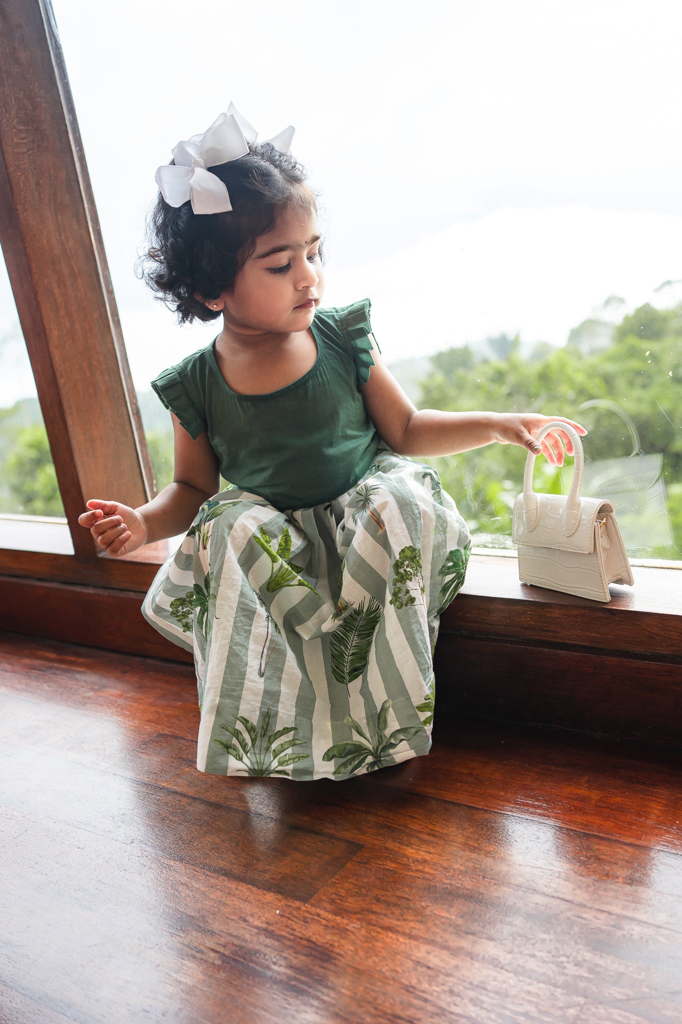 BALI Forest theme White kids stripes frock
