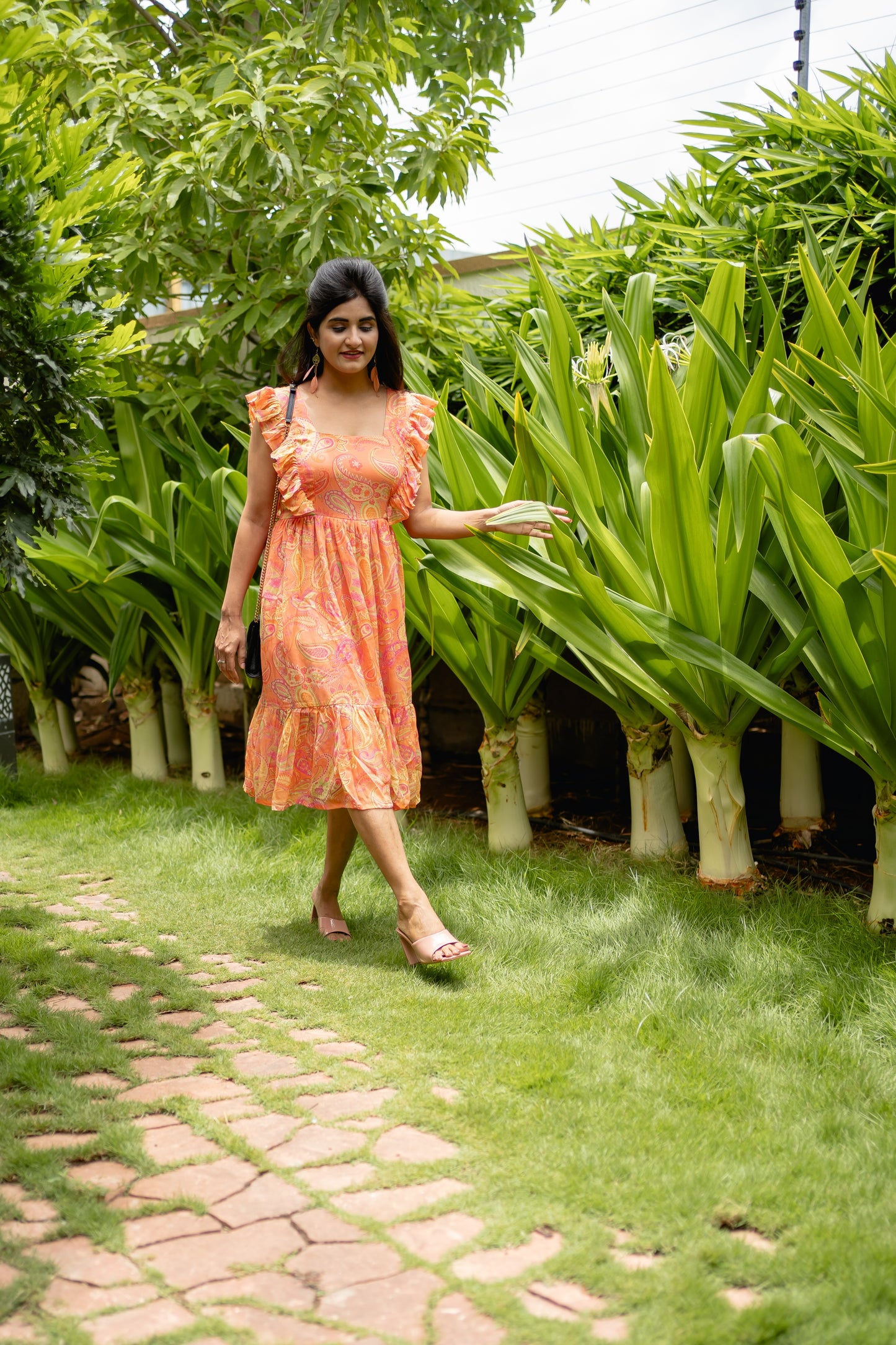 Bhavika Devarapalli mid length dress , Floral print, Designer frocks, Best designer dress, peach mid length dress, top Indian Designer dresses, frocks, Indian Occasional & partywear wear, Best Designer collection, peach frock