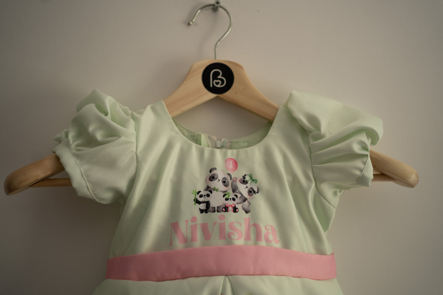 Panda wonderland theme mint green kids birthday frock