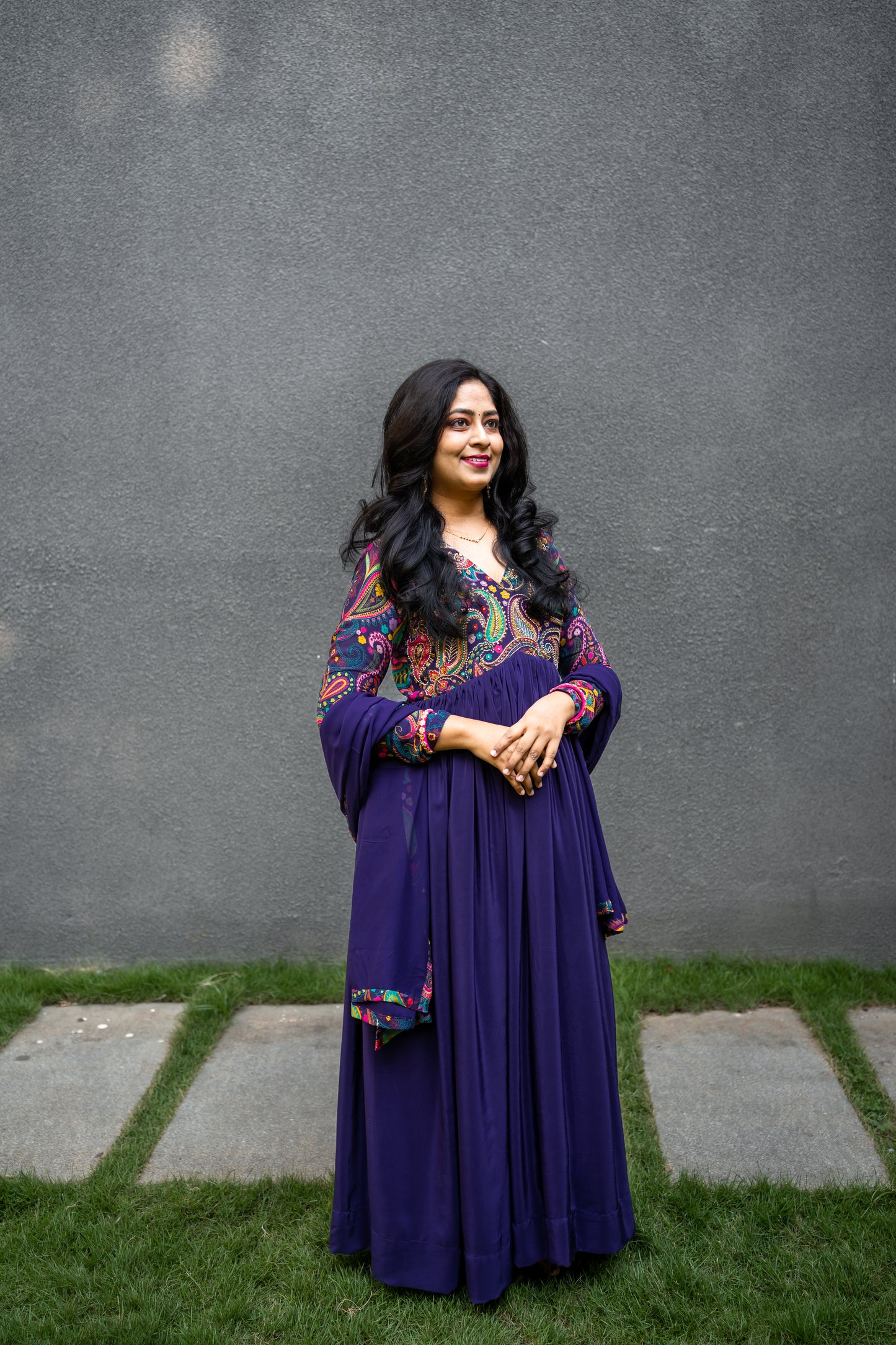 Bhavika Devarapalli Anarkali suite , Floral print, Designer frocks, Best designer dress, pink long dress, top Indian Designer dresses, frocks, Indian Occasional & partywear wear, Best Designer collection, purple Anarkali dress