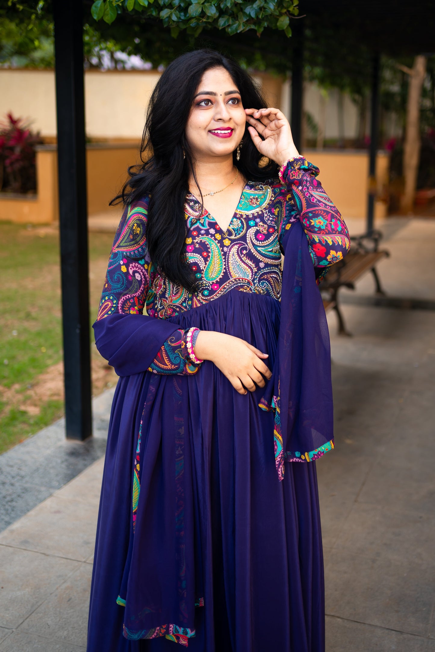 Bhavika Devarapalli Anarkali suite , Floral print, Designer frocks, Best designer dress, pink long dress, top Indian Designer dresses, frocks, Indian Occasional & partywear wear, Best Designer collection, purple Anarkali dress