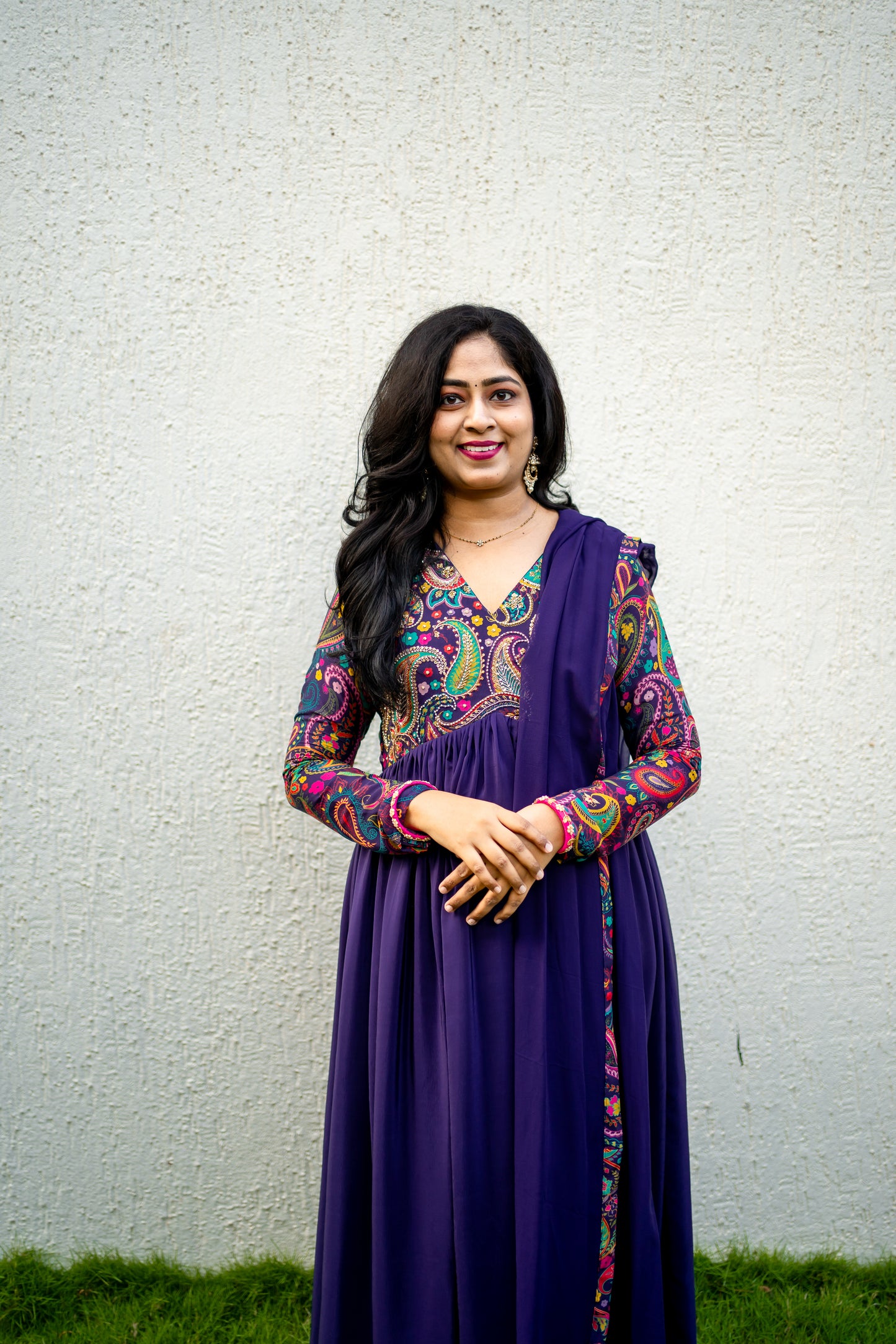 Bhavika Devarapalli Anarkali suite , Floral print, Designer frocks, Best designer dress, pink long dress, top Indian Designer dresses, frocks, Indian Occasional & partywear wear, Best Designer collection, purple Anarkali dress