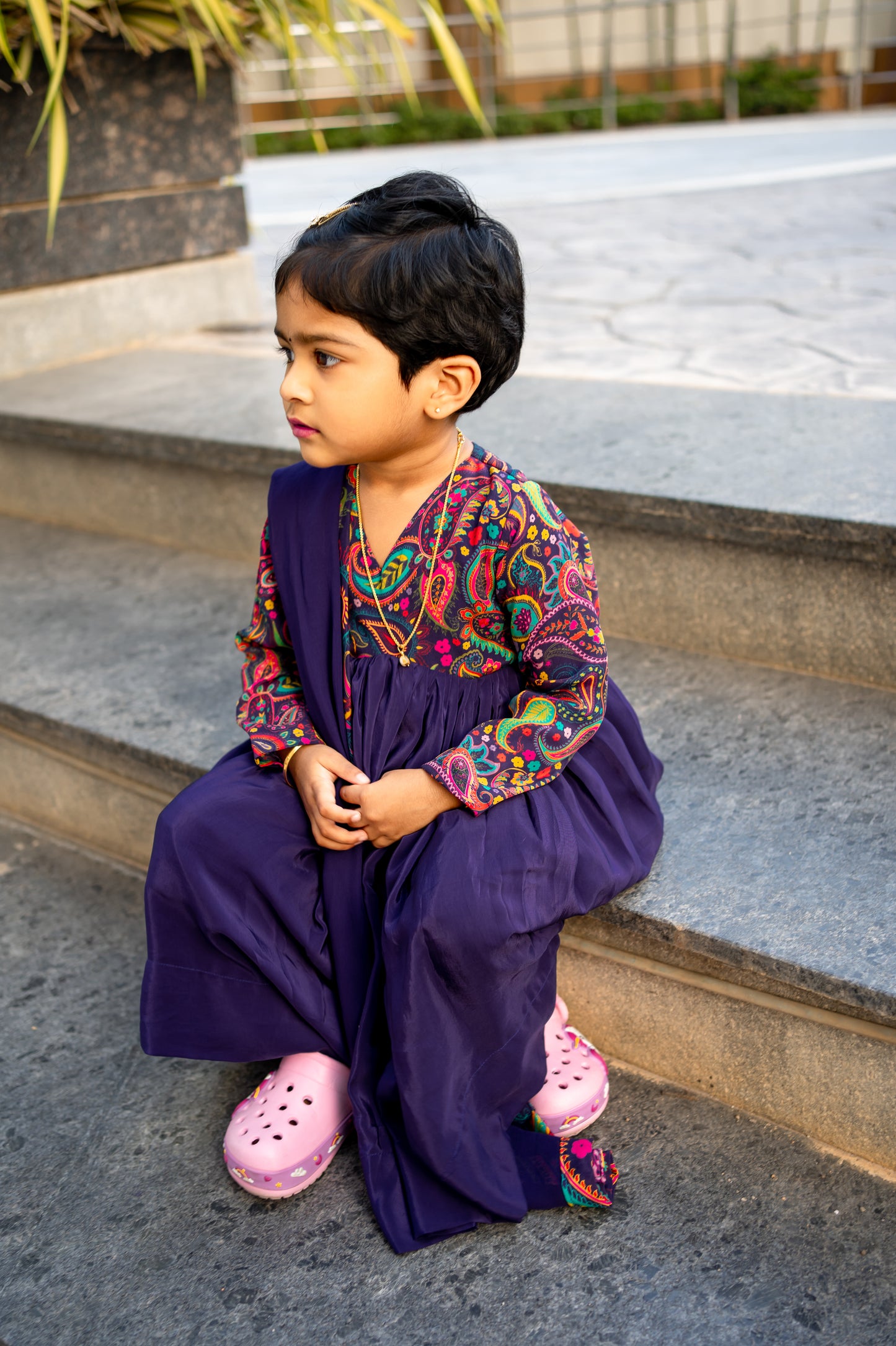 Bhavika Devarapalli Anarkali suite , Floral print, Designer frocks, Best designer dress, kids partywear, top Indian Designer dresses, frocks, Kids Occasional & partywear wear, Best Designer collection, purple KIDS Anarkali dress, kids floral dresses
