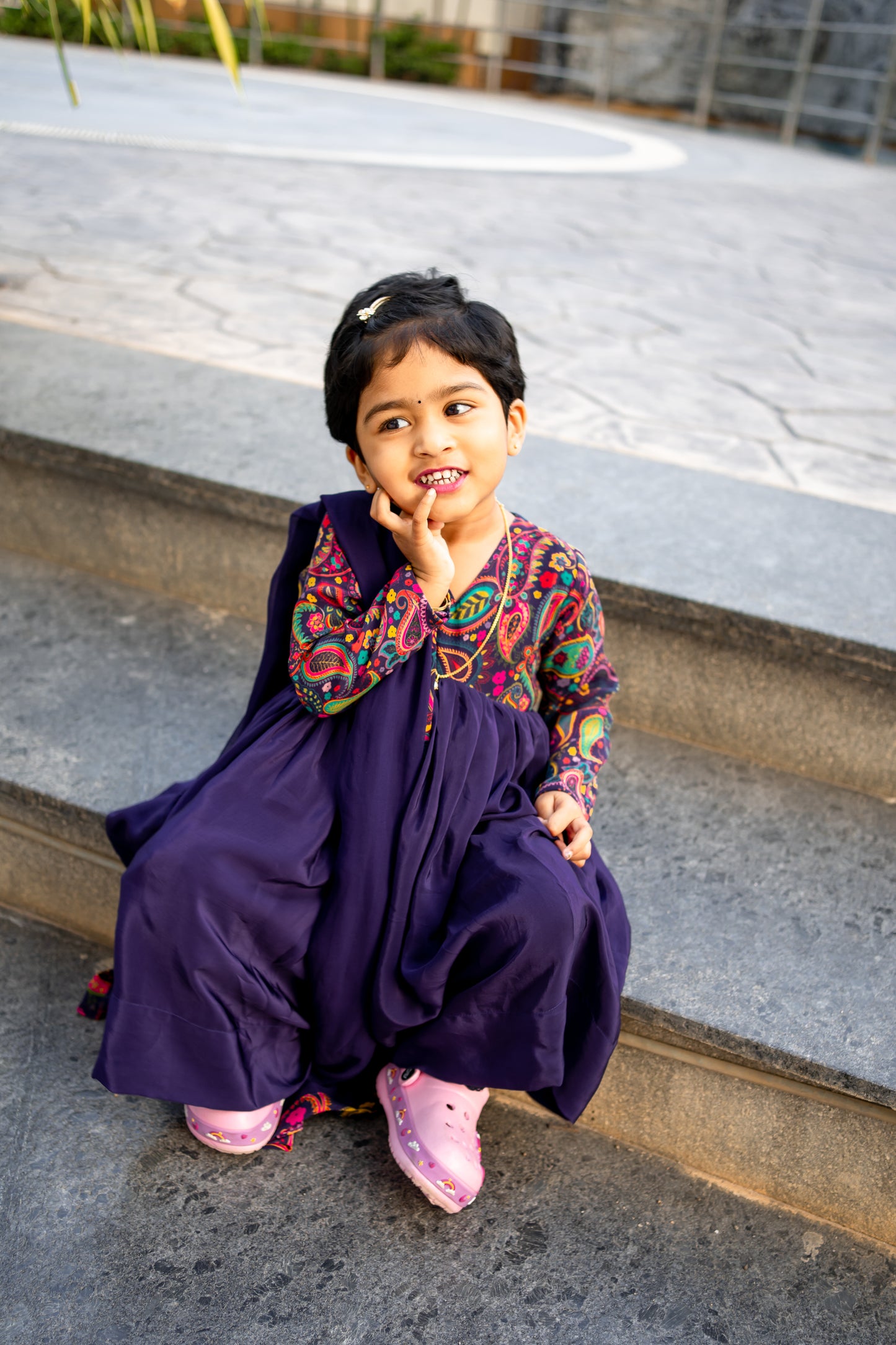 Bhavika Devarapalli Anarkali suite , Floral print, Designer frocks, Best designer dress, kids partywear, top Indian Designer dresses, frocks, Kids Occasional & partywear wear, Best Designer collection, purple KIDS Anarkali dress, kids floral dresses