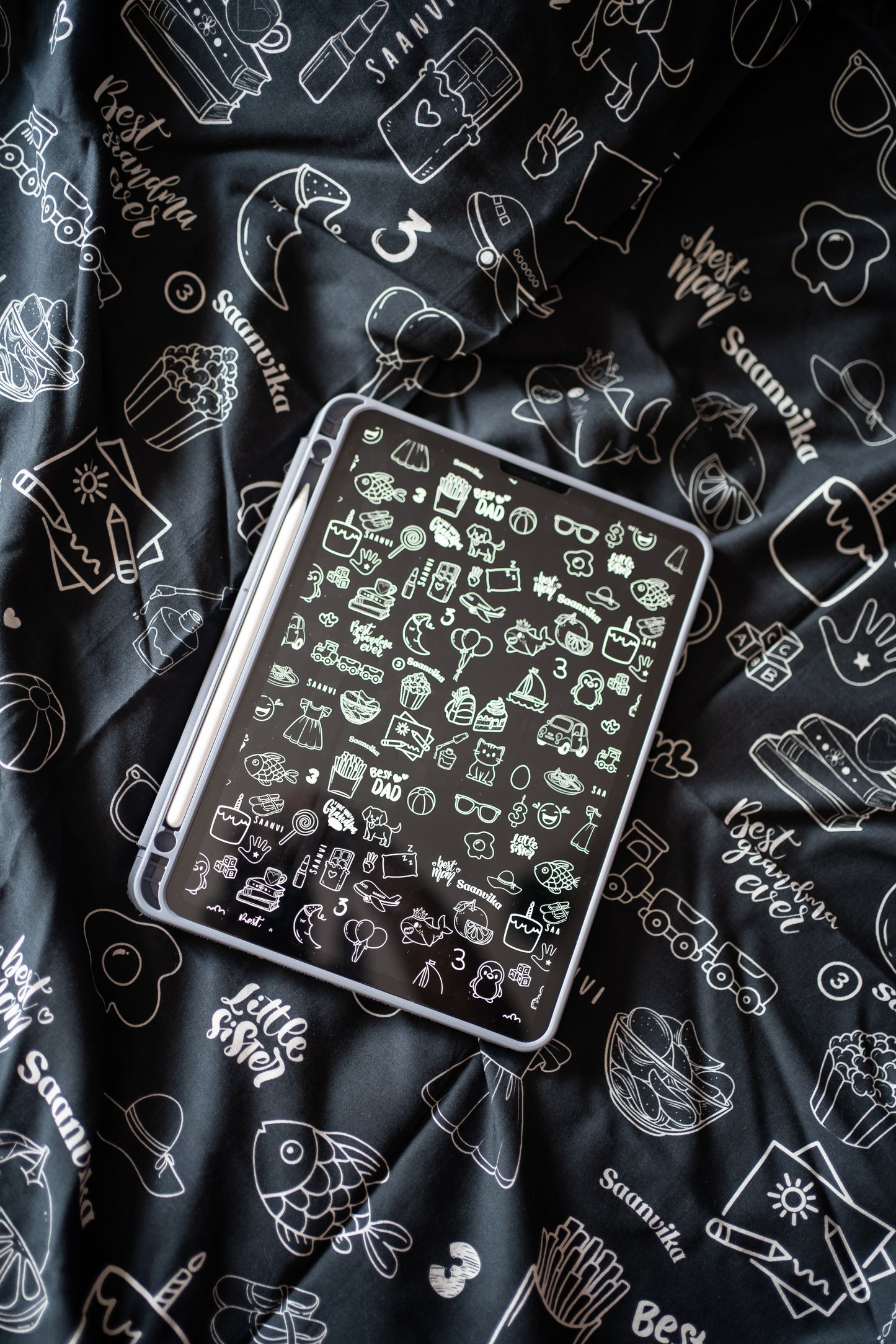 Birthday Doodling theme black and white kids frock