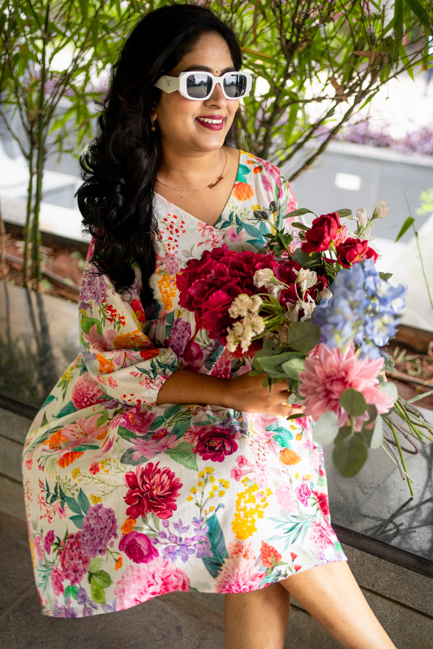 Bhavika Devarapalli mid length dress , Floral print, Designer frocks, Best designer dress, black mid length dress, top Indian Designer dresses, frocks, Indian casual wea, Best Designer collection, white cotton frock, black floral dress, white cotton printed Dress, white dress, floral prints,cotton floral dress
