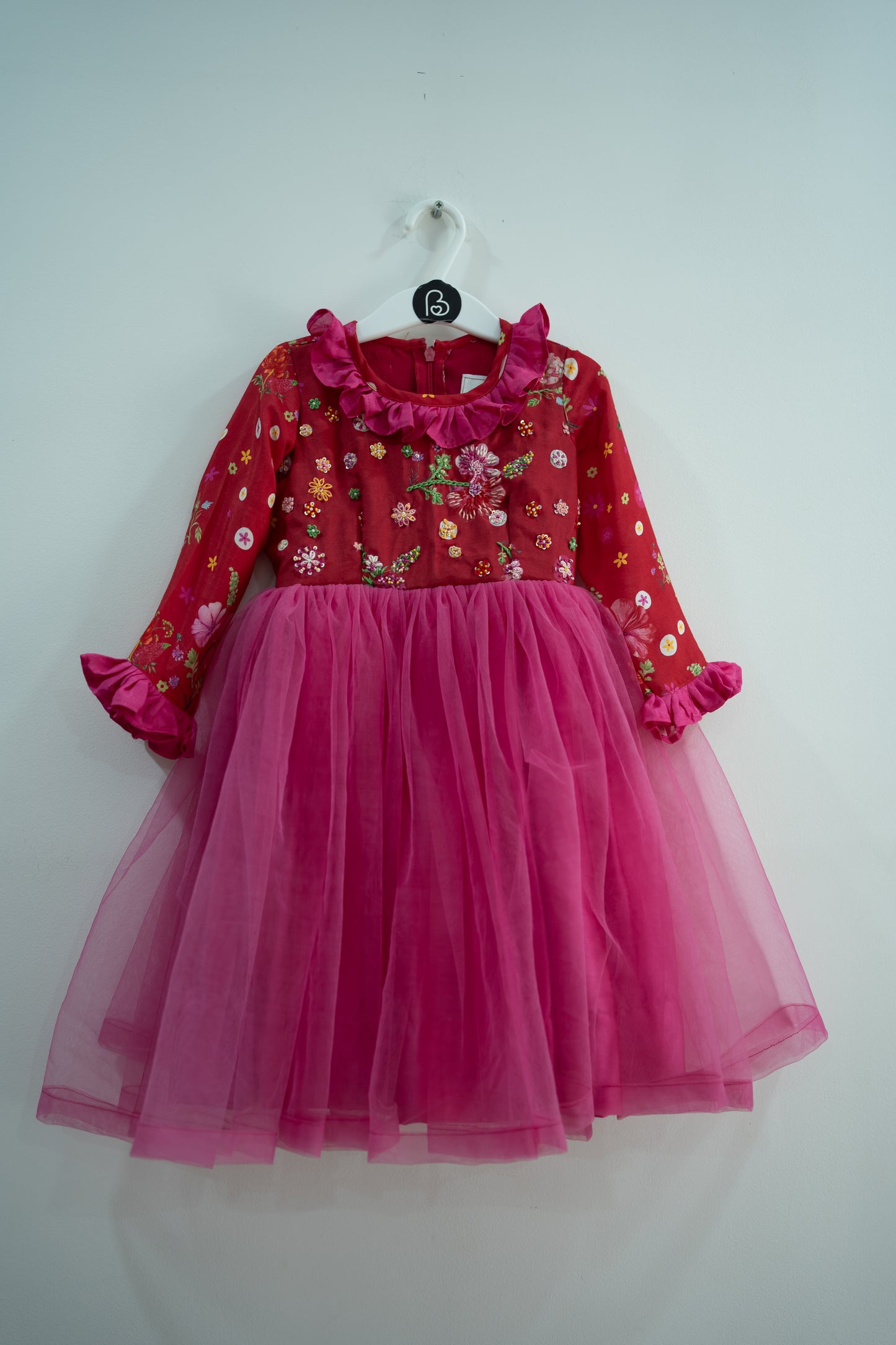 Birthday Floral theme Red and pink kids frock