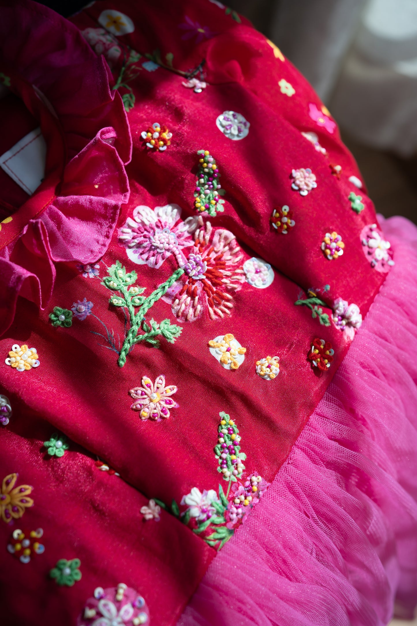 Birthday Floral theme Red and pink kids frock
