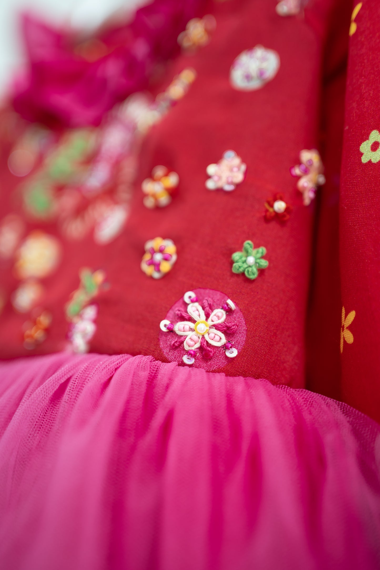 Birthday Floral theme Red and pink kids frock