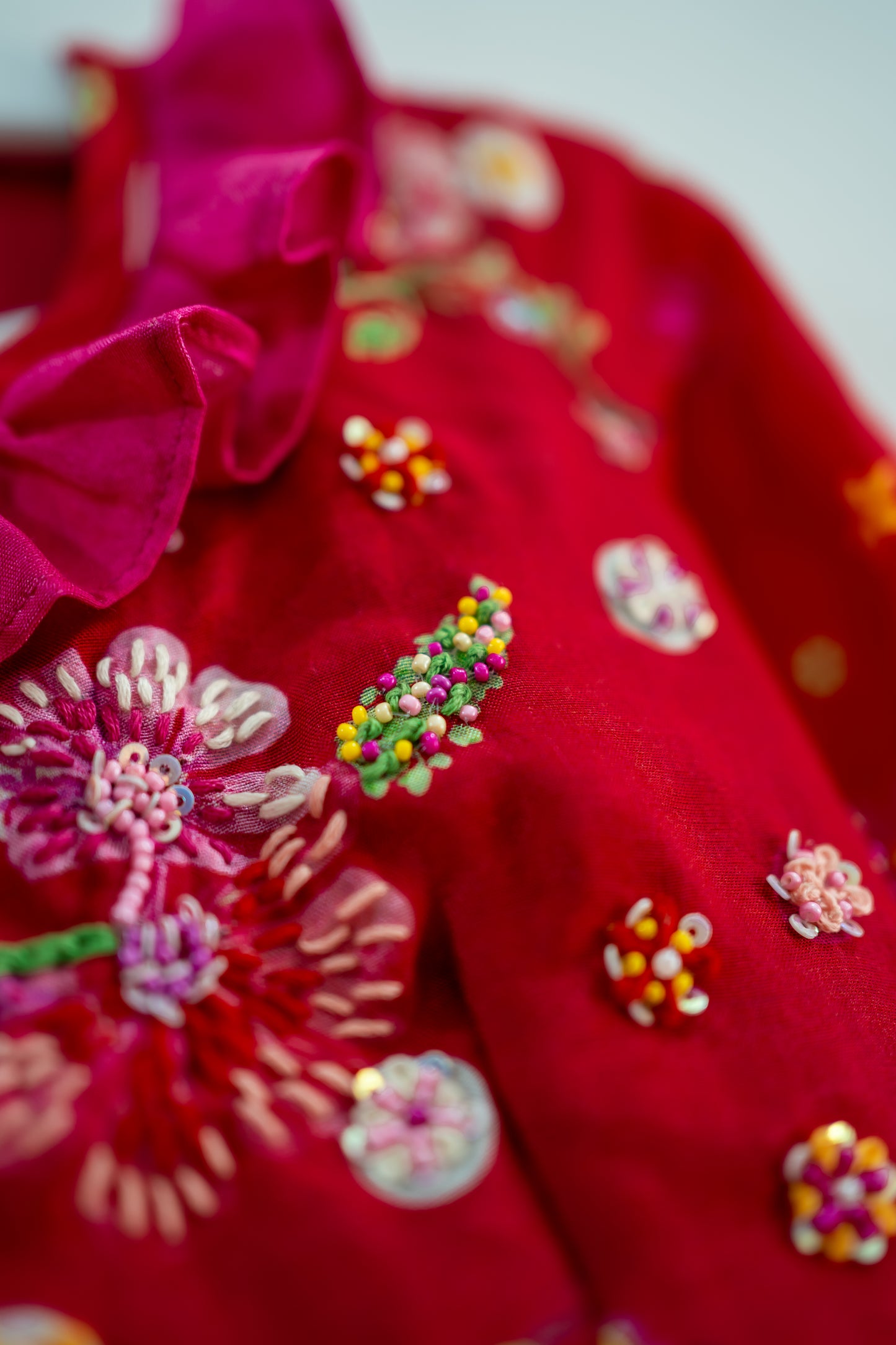 Birthday Floral theme Red and pink kids frock