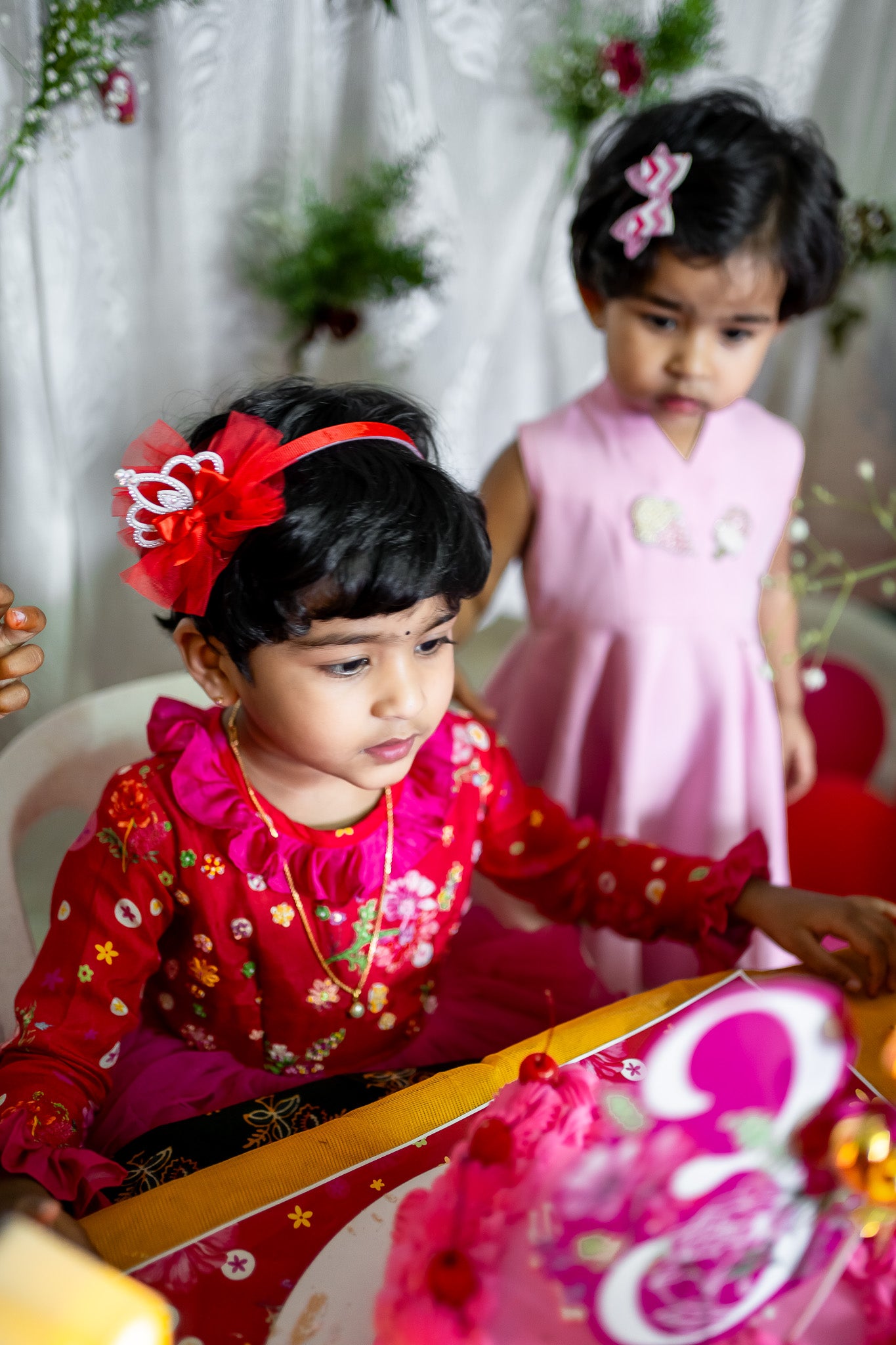 Birthday Floral theme Red and pink kids frock