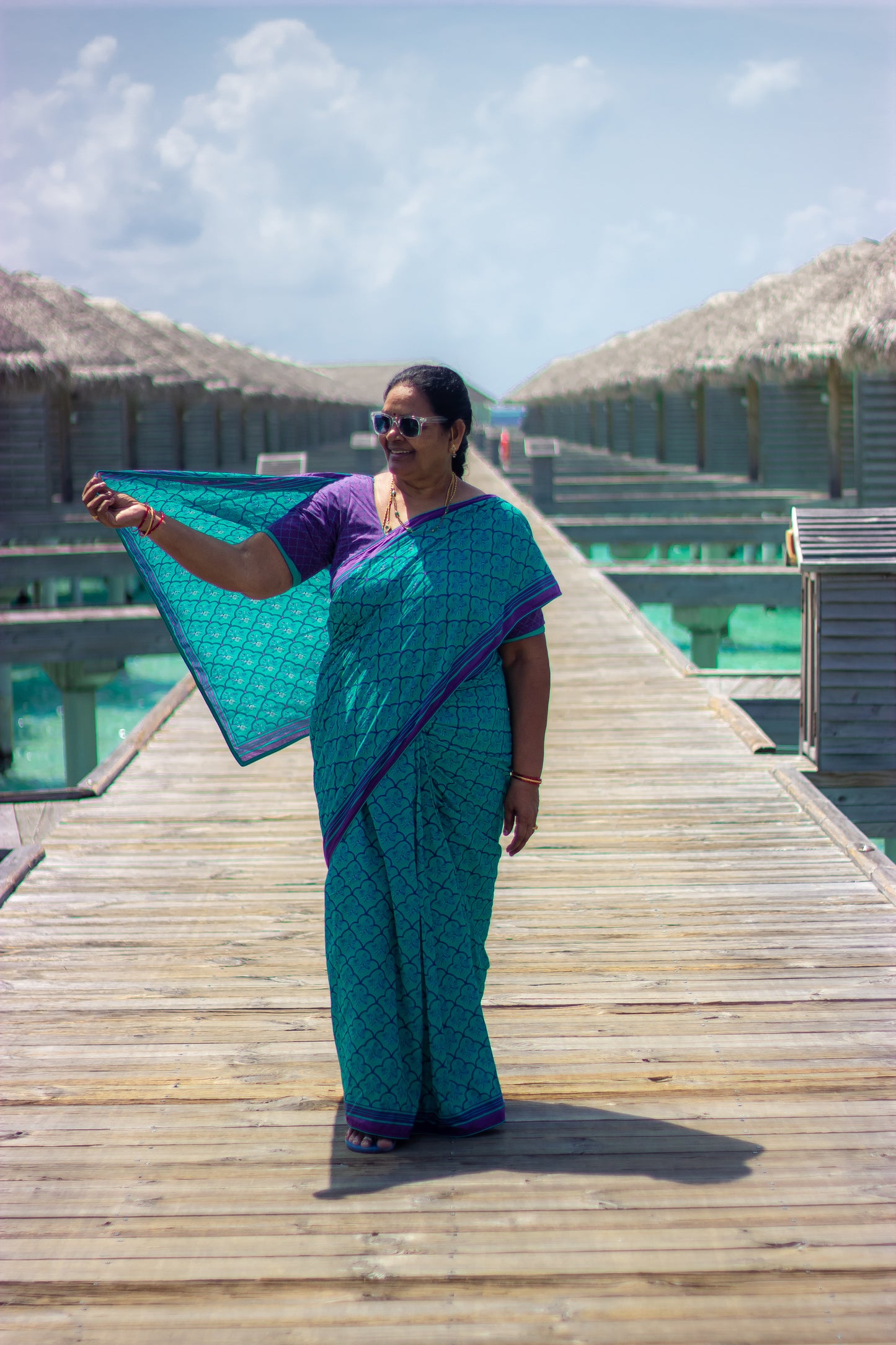 Bhavika Devarapalli Cotton, Floral print, Best designer vacation, top Indian Designer maldives vacation theme dresses, Indian Occasional wear, Best Designer collection, blue saree, checks saree, blue cotton saree, floral cotton saree, beach saree, ocean prints