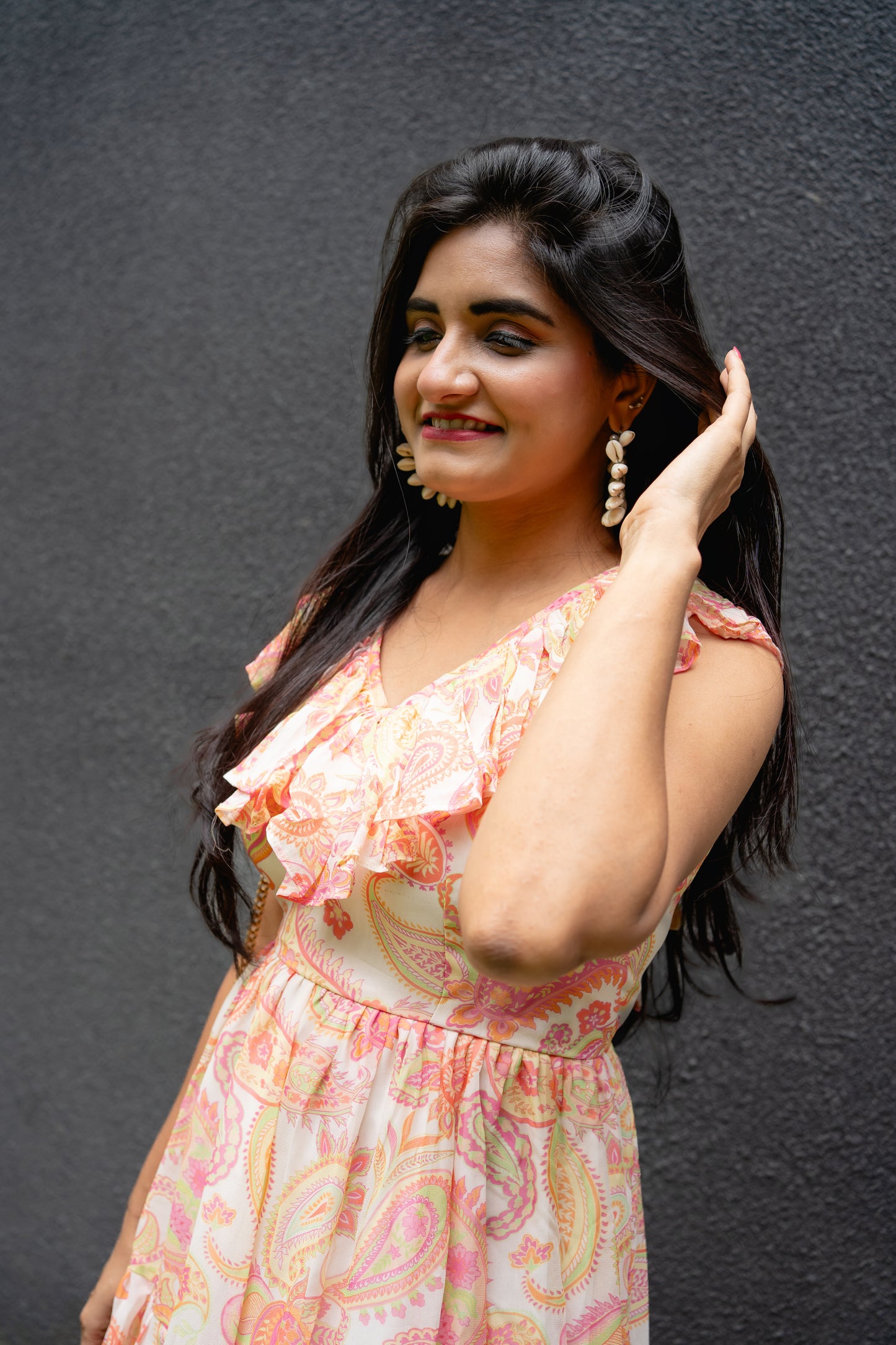 Bhavika Devarapalli short Ruffles dress , Floral print, Designer frocks, Best designer dress, cream short ruffle dress, top Indian Designer dresses, frocks, Indian Occasional & partywear wear, Best Designer collection, white Ruffles frock
