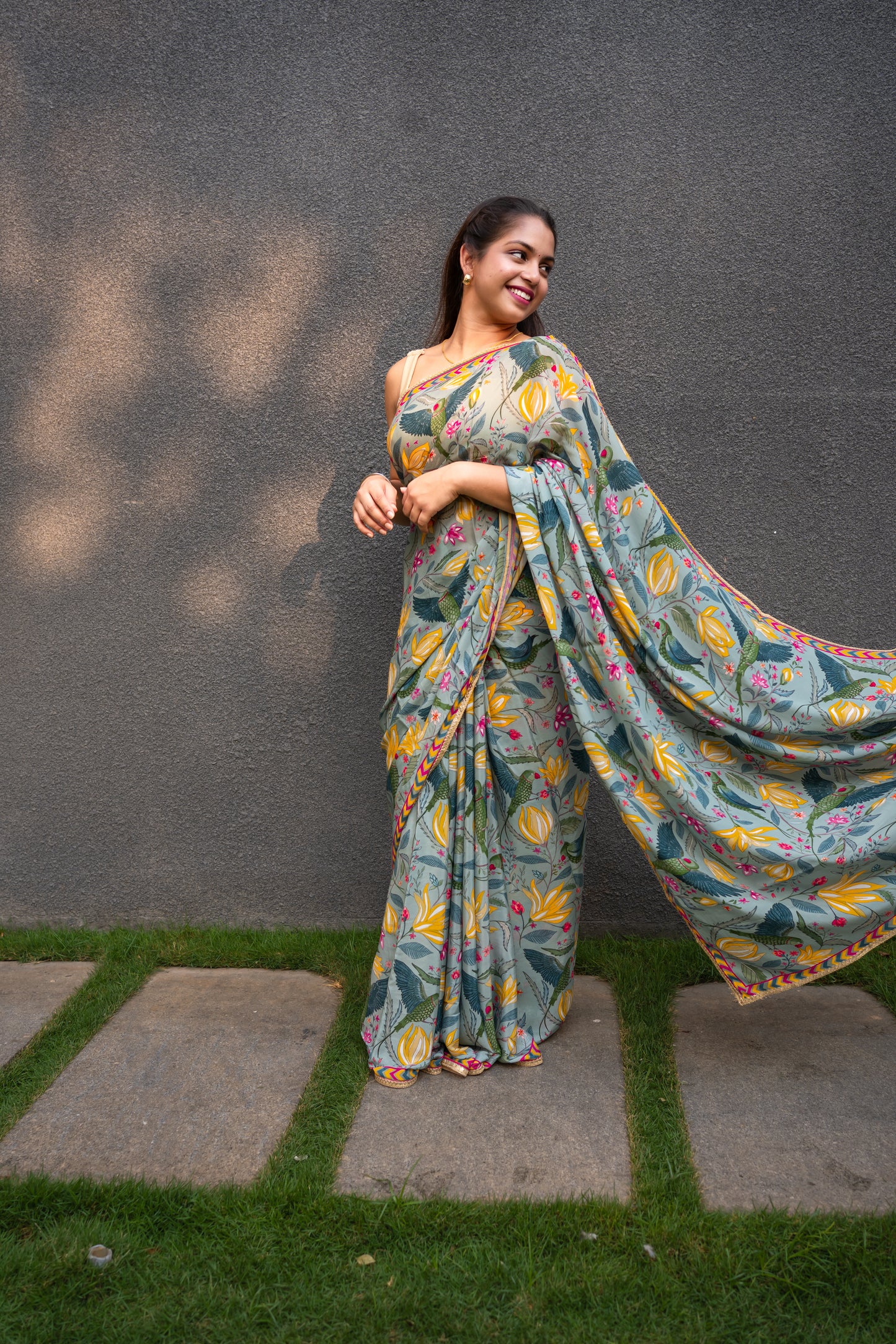 Bhavika Devarapalli Sarees, Floral print, Best Designer Saree, Designer Saree, top Indian Designer Saree, Indian Occasional & Festival wear saree, Best Designer Saree Collection, Pastel Green Saree, Printed Saree.