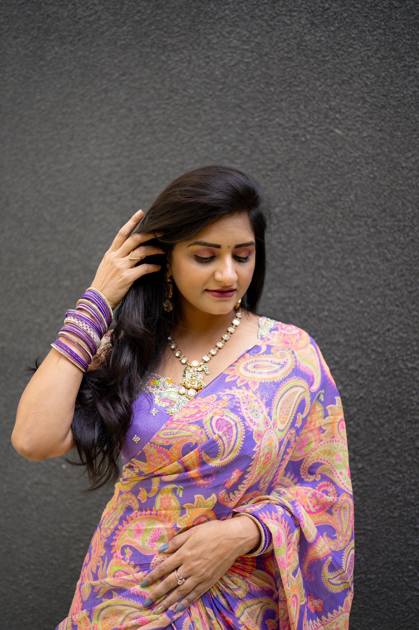 Bhavika Devarapalli Sarees, Floral print, Best Designer Saree, Designer Saree, top Indian Designer Saree, Indian Occasional & Festival wear saree, Best Designer Saree Collection, purple Saree, ruffle saree,ready to wear saree, Printed Saree, purple ruffle saree, printed ruffle saree