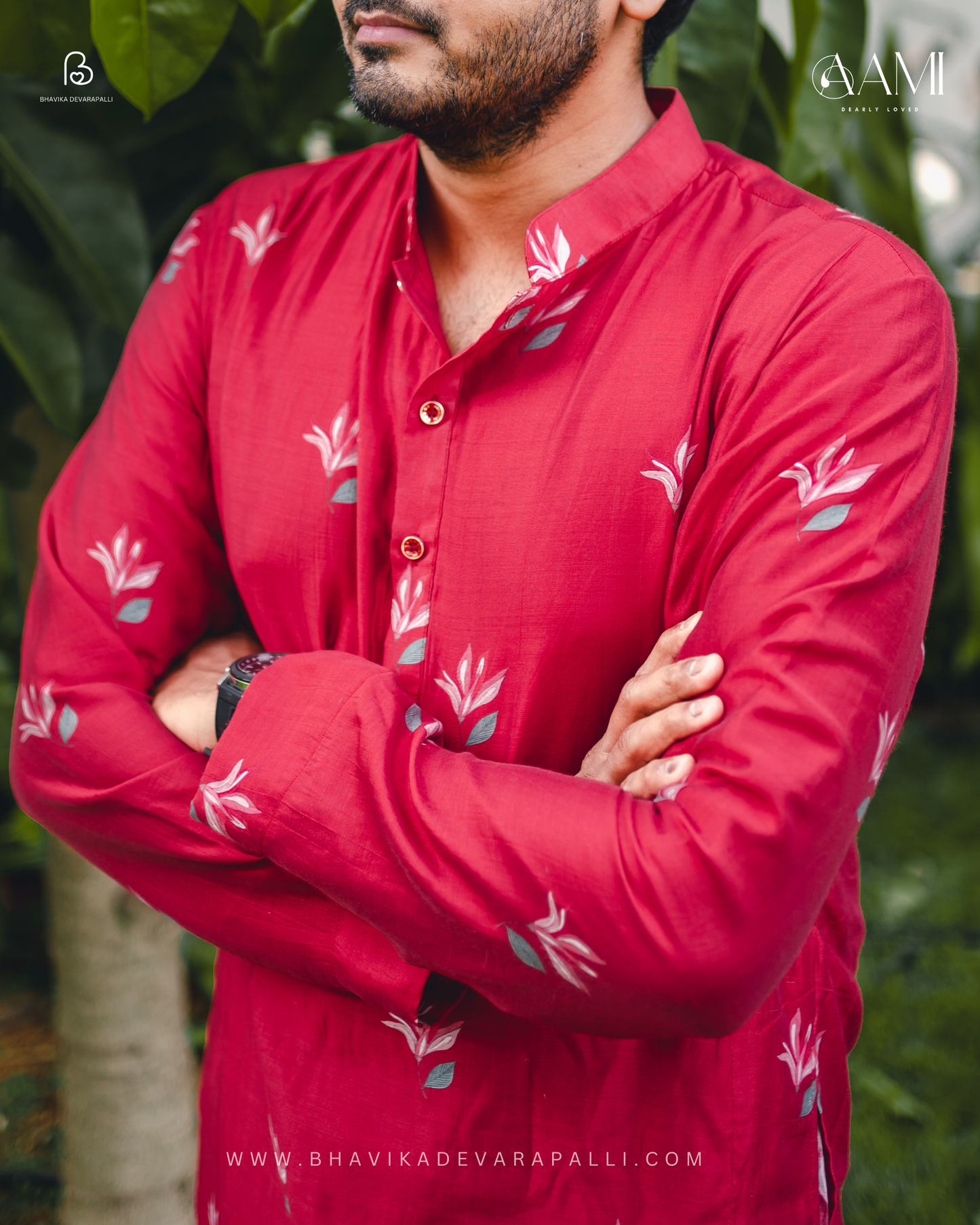 Bhavika Devarapalli Kurta set, Floral print, Designer Kurta sets, Best designer kurta set, Red men Kurta set, top Indian Designer Kurta set, Anarkalis, Indian Occasional & Festival wear, Best Designer collection.