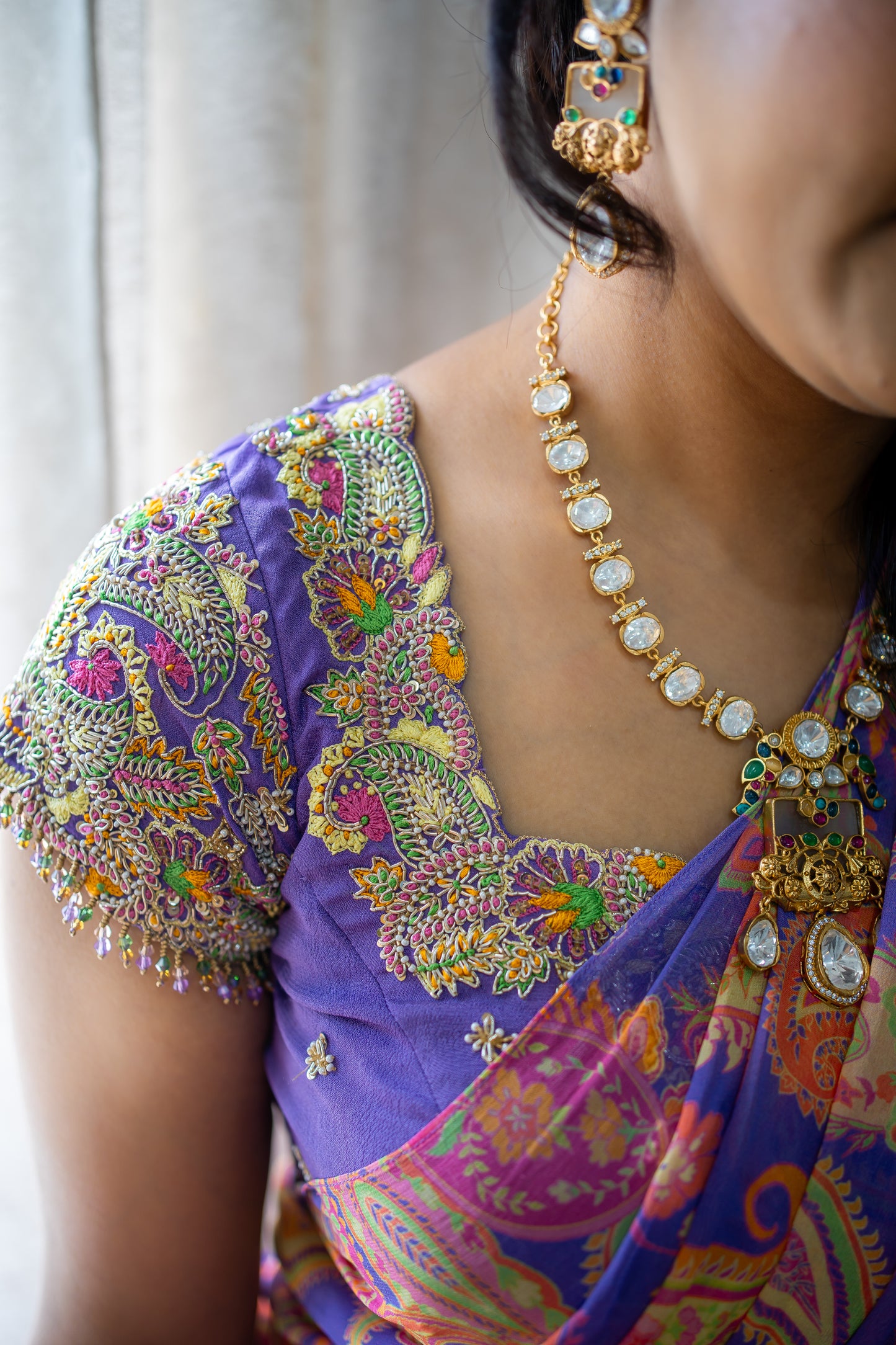 Bhavika Devarapalli Sarees, Floral print, Best Designer Saree, Designer Saree, top Indian Designer Saree, Indian Occasional & Festival wear saree, Best Designer Saree Collection, purple Saree, ruffle saree,ready to wear saree, Printed Saree, purple ruffle saree, printed ruffle saree