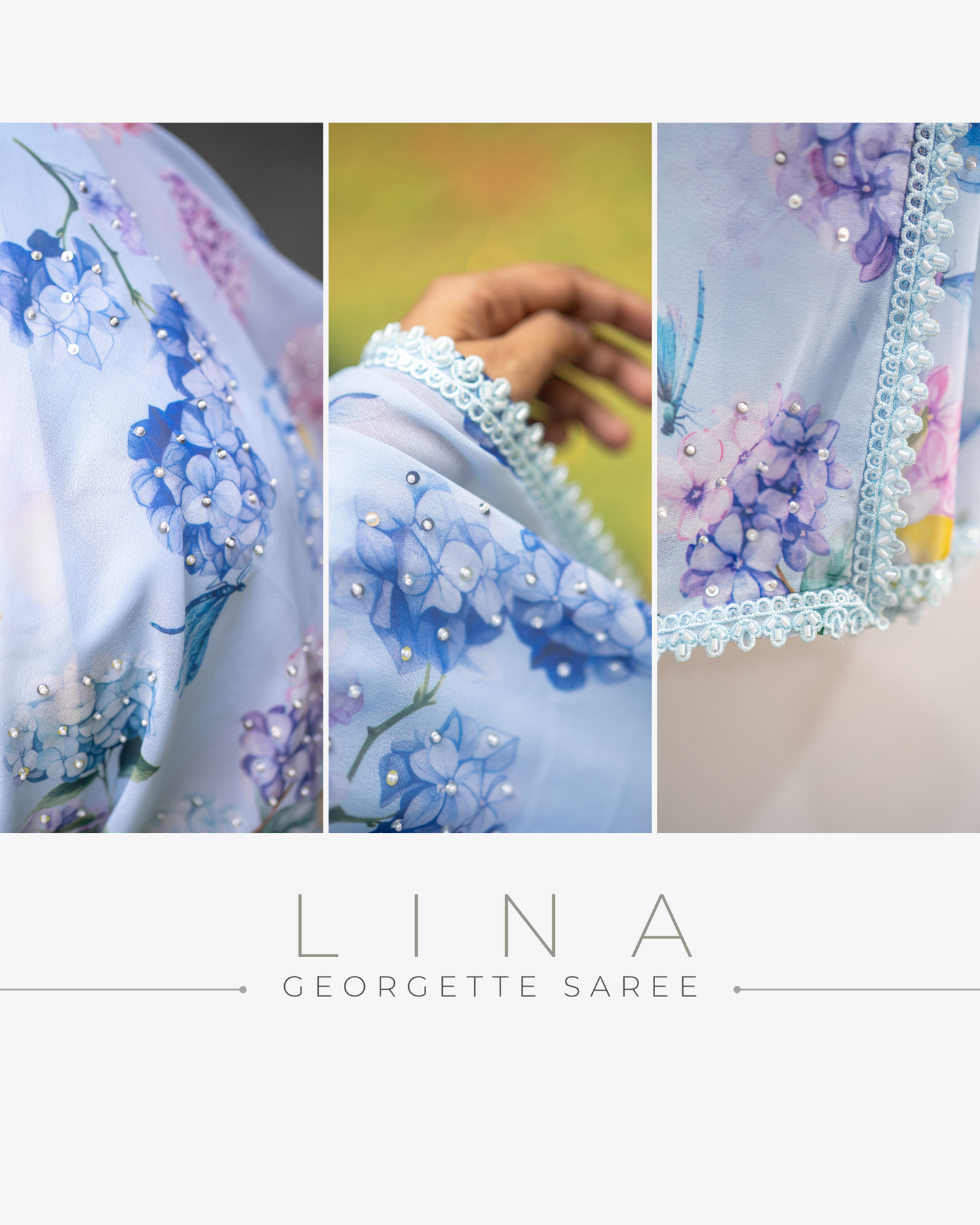 LINA Full Bloom Blue Saree
