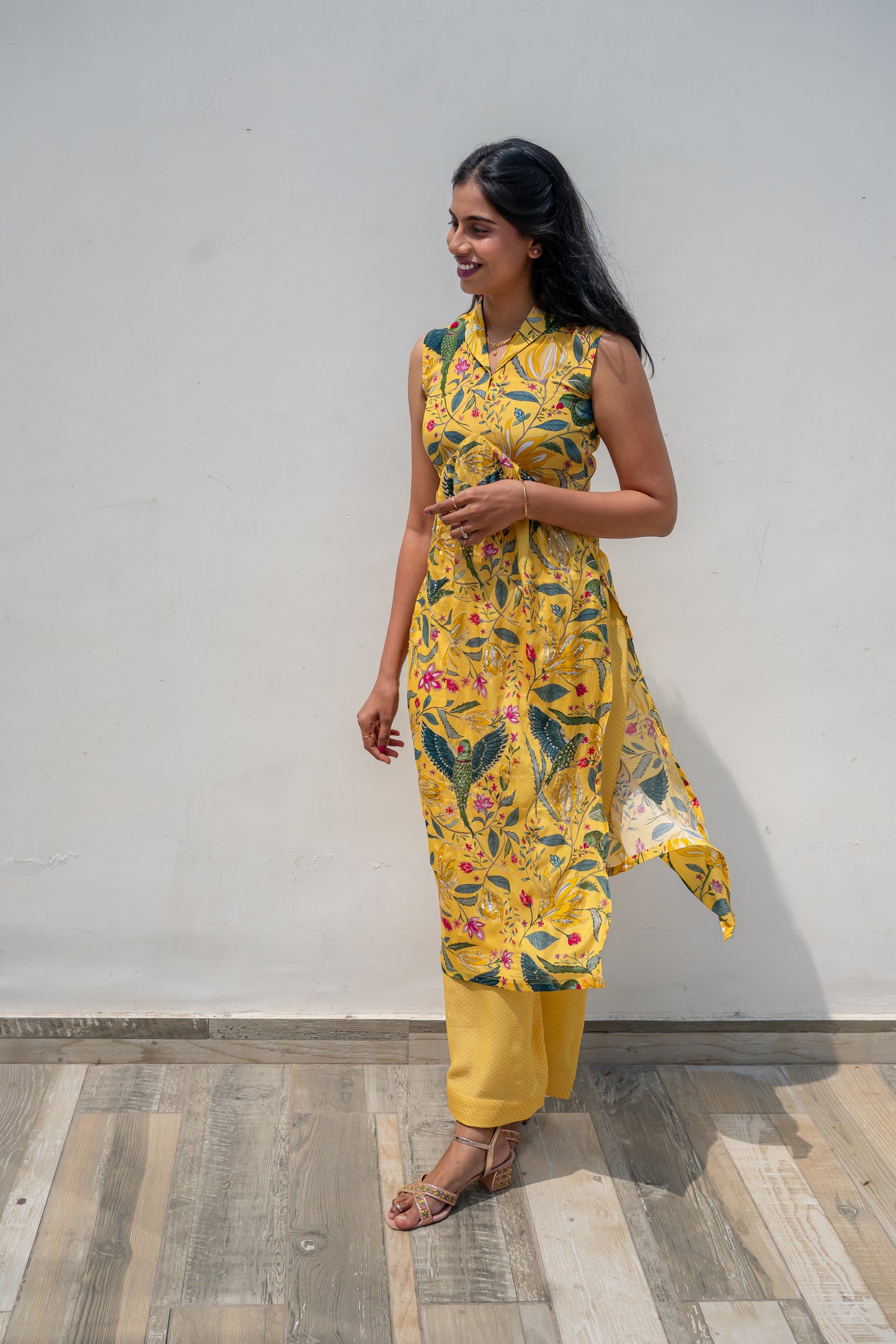 Bhavika Devarapalli Kurta set, Floral print, Designer Kurta sets, Best designer kurta set, yellow Kurta set, top Indian Designer Kurta set, Anarkalis, Indian Occasional & Festival wear, Best Designer collection.