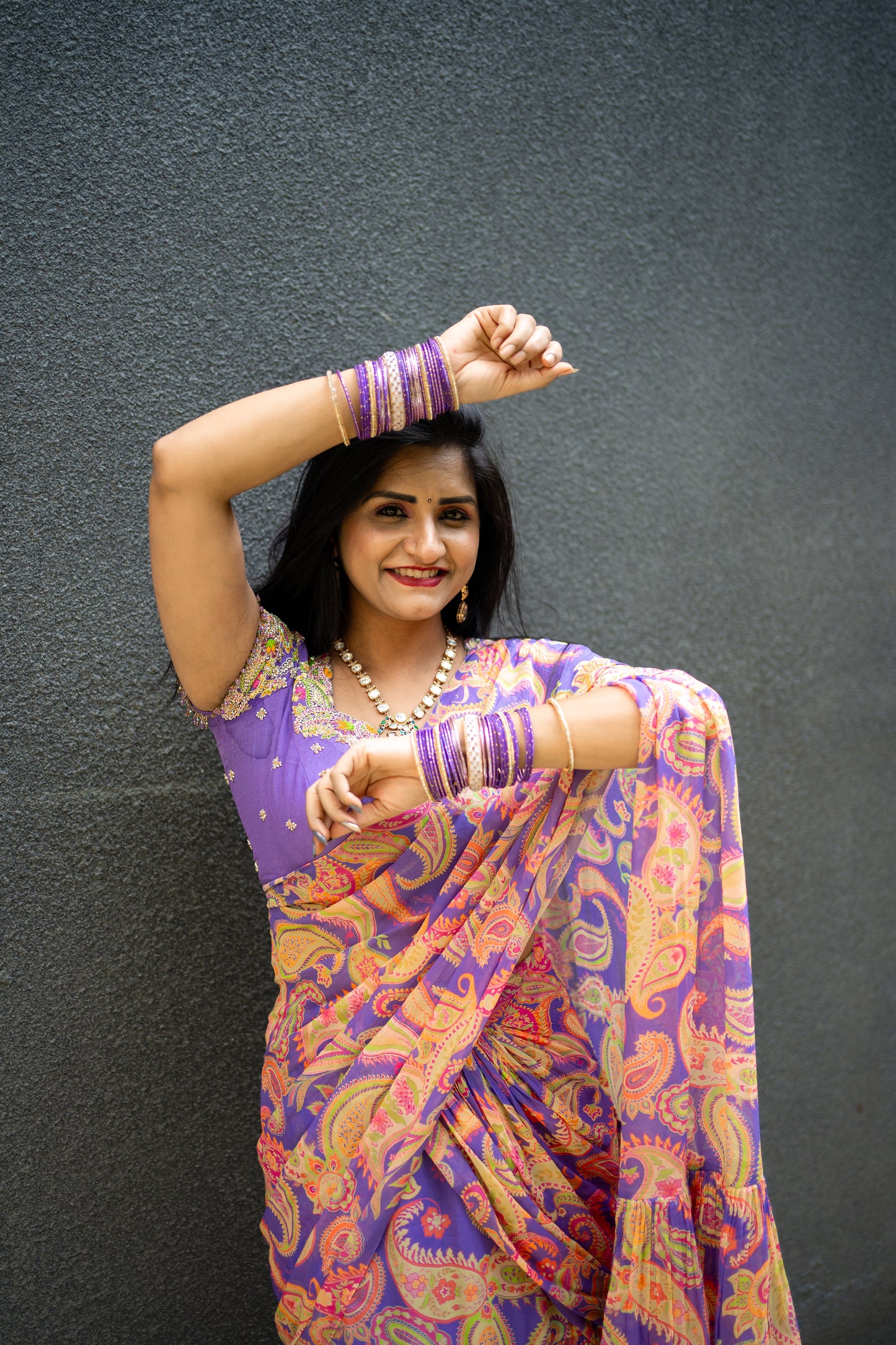 Bhavika Devarapalli Sarees, Floral print, Best Designer Saree, Designer Saree, top Indian Designer Saree, Indian Occasional & Festival wear saree, Best Designer Saree Collection, purple Saree, ruffle saree,ready to wear saree, Printed Saree, purple ruffle saree, printed ruffle saree