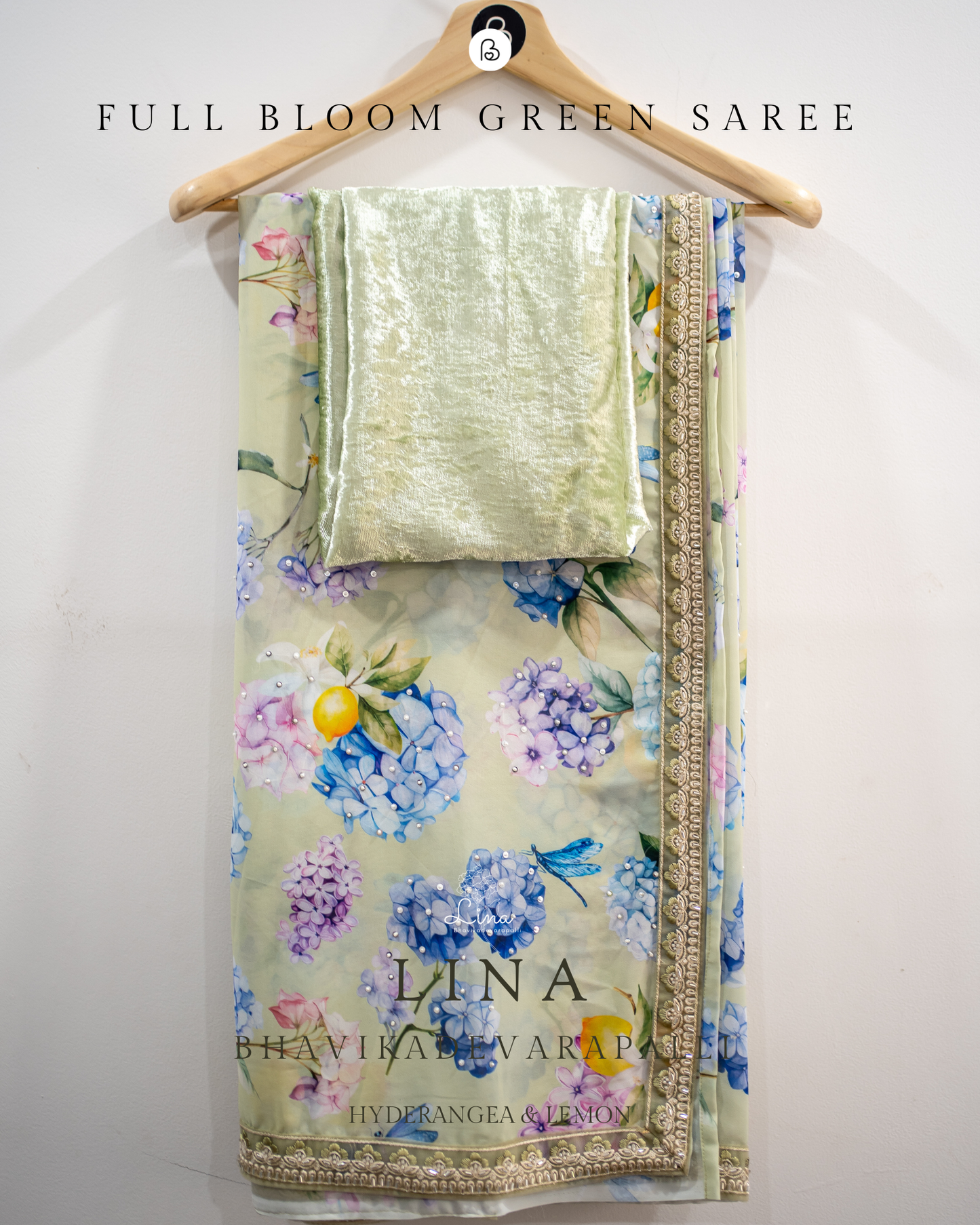 LINA Full Bloom Green Saree