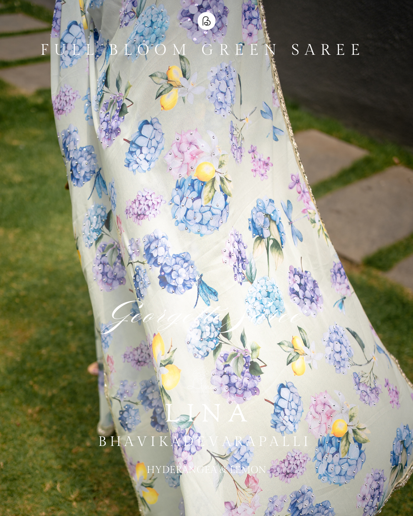 LINA Full Bloom Green Saree