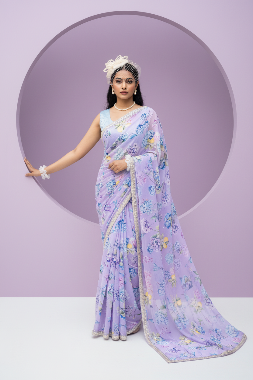 LINA Full Bloom Purple Saree