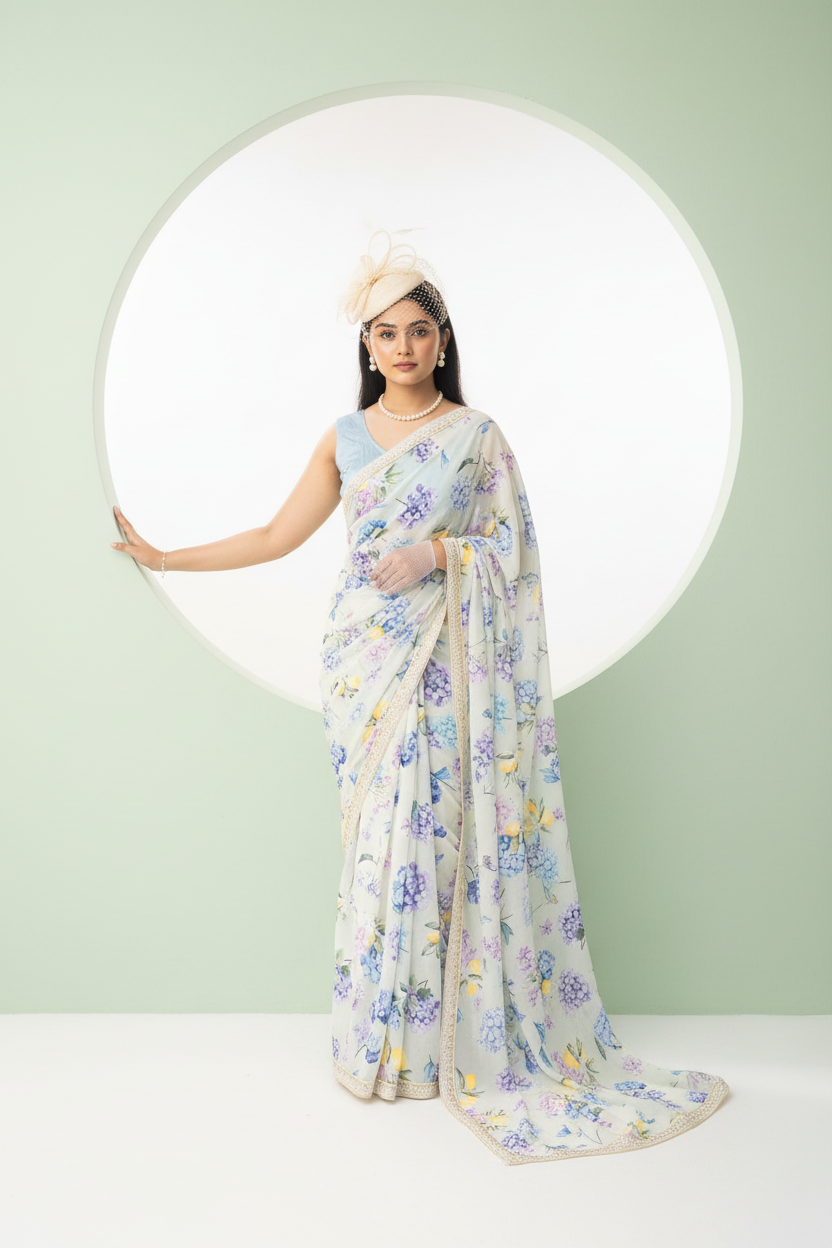 LINA Full Bloom Green Saree