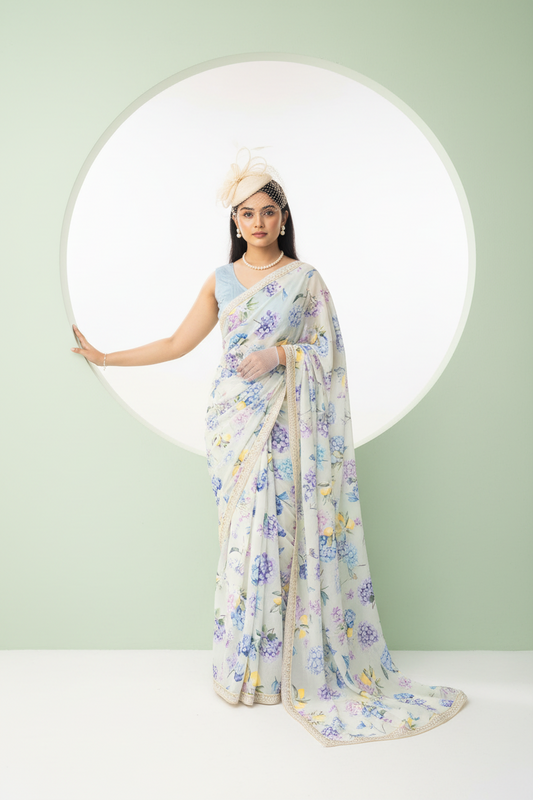 LINA Full Bloom Green Saree