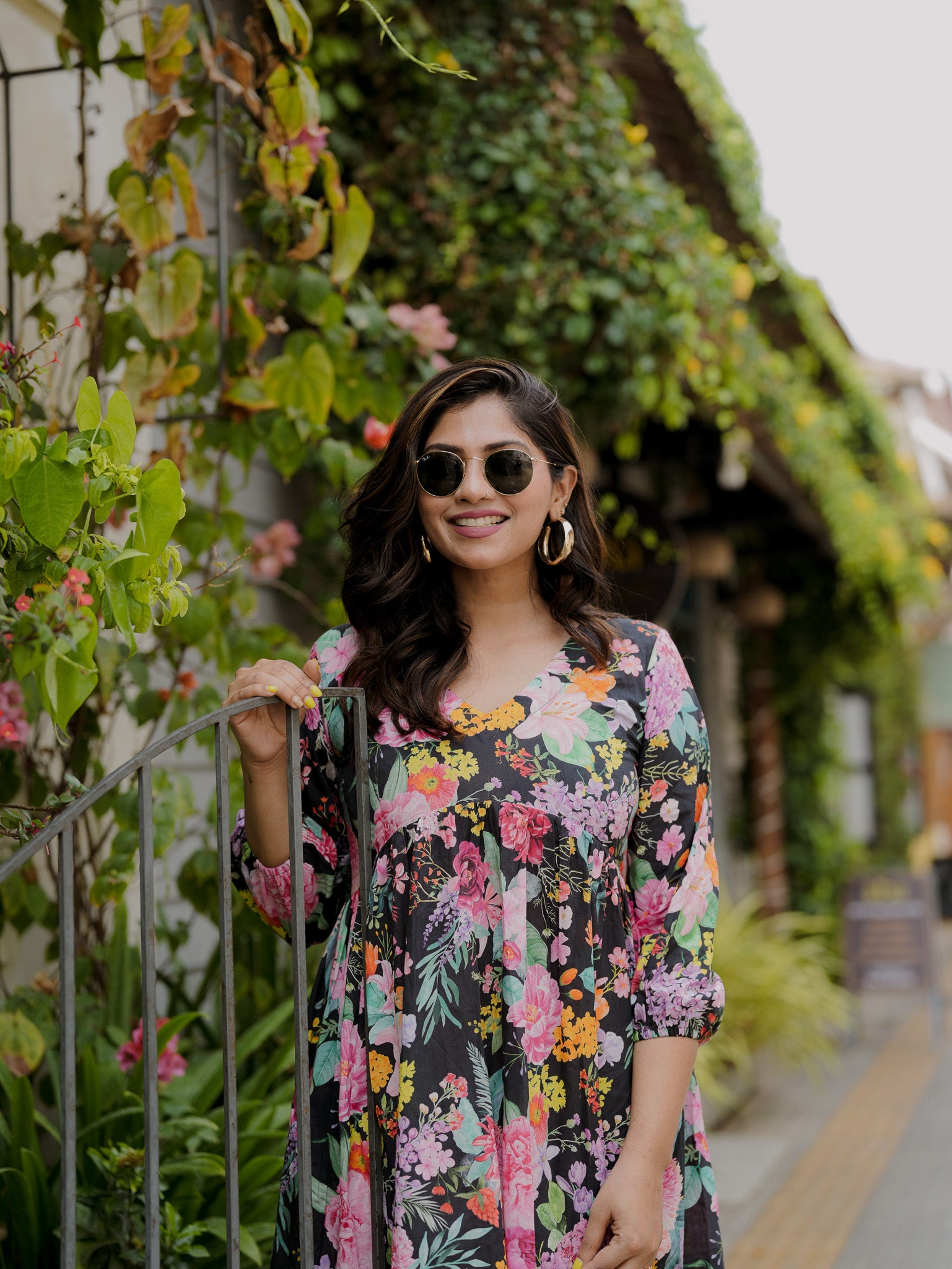 Bhavika Devarapalli mid length dress , Floral print, Designer frocks, Best designer dress, black mid length dress, top Indian Designer dresses, frocks, Indian casual wea, Best Designer collection, black cotton frock, black floral dress, black cotton printed Dress, black dress, floral prints,cotton floral dress