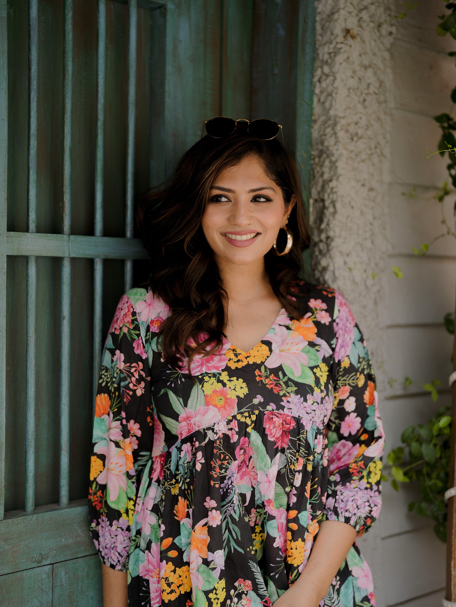 Bhavika Devarapalli mid length dress , Floral print, Designer frocks, Best designer dress, black mid length dress, top Indian Designer dresses, frocks, Indian casual wea, Best Designer collection, black cotton frock, black floral dress, black cotton printed Dress, black dress, floral prints,cotton floral dress