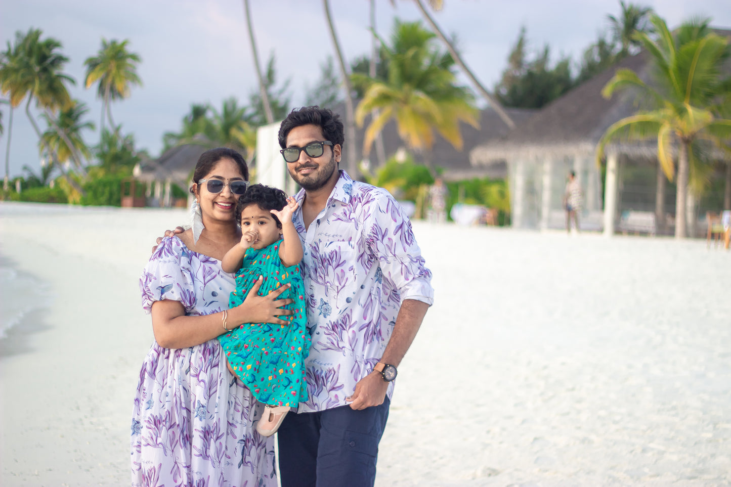 Bhavika Devarapalli Cotton family combo, Floral print, Designer cotton printed frock, Best designer vacation, top Indian Designer Maldives vacation theme dresses, Indian Occasional wear, Best Designer collection,white frock, beach wear, family twinning