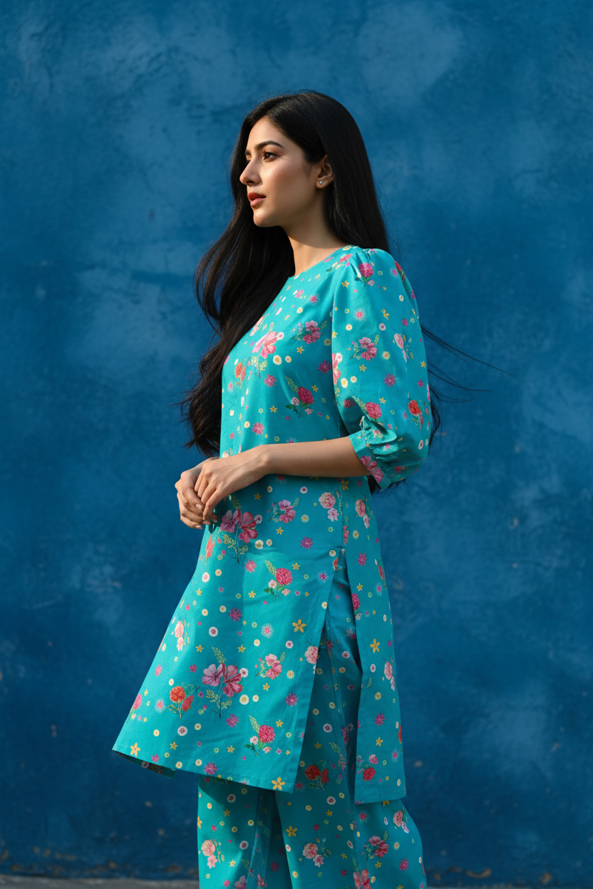Petal Princess Blue Kurta Co-ord Set