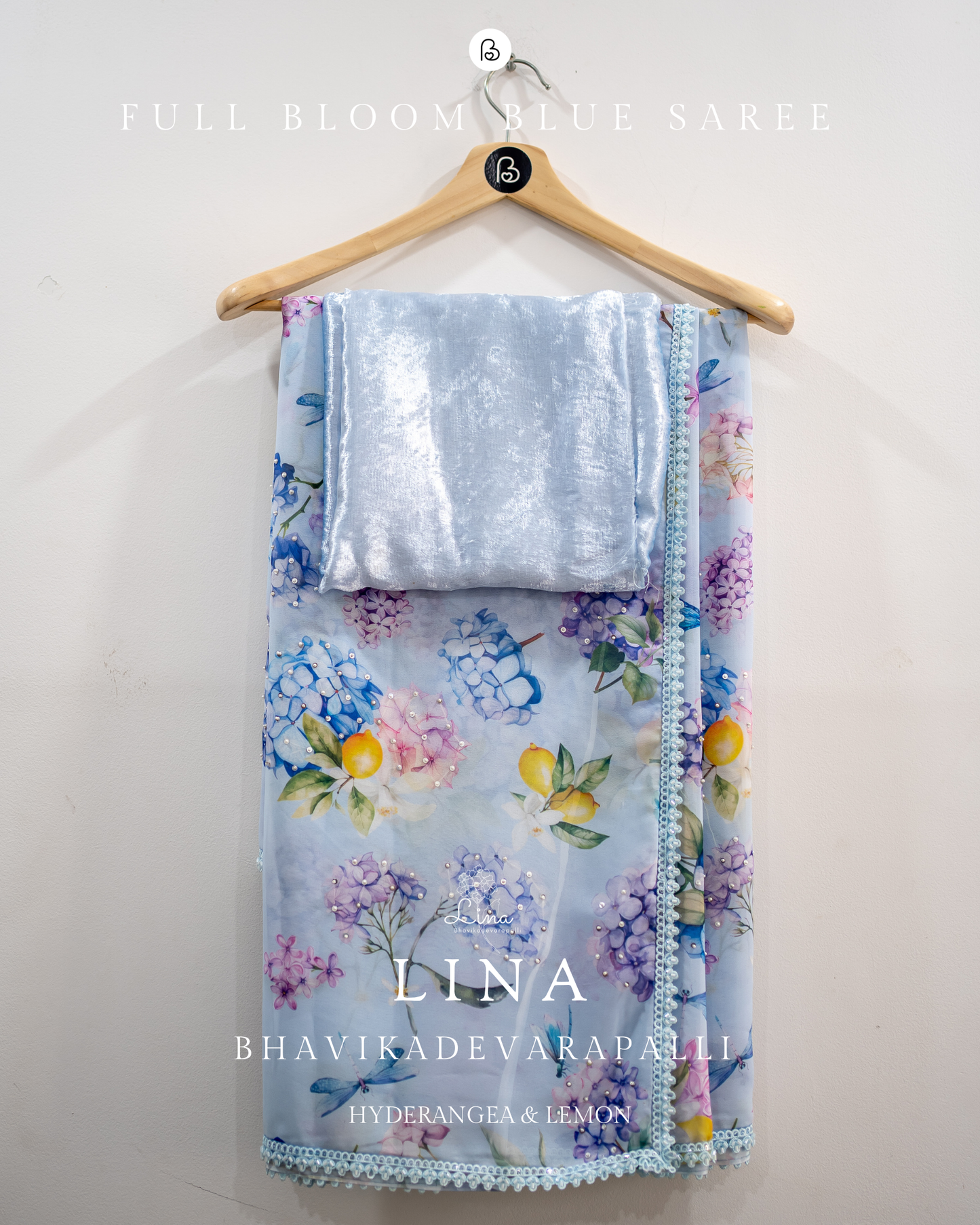 LINA Full Bloom Blue Saree