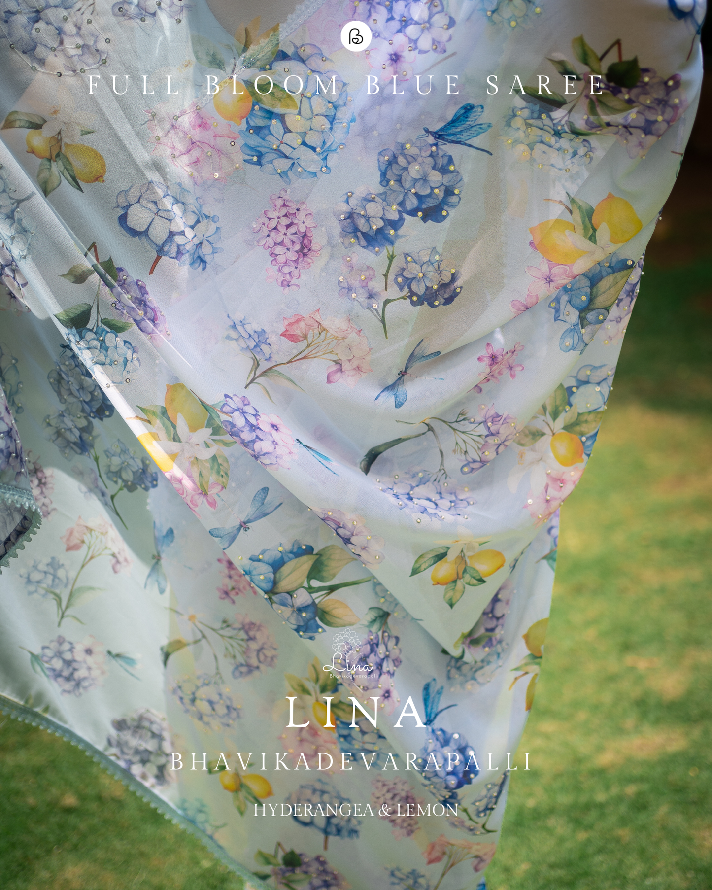 LINA Full Bloom Blue Saree